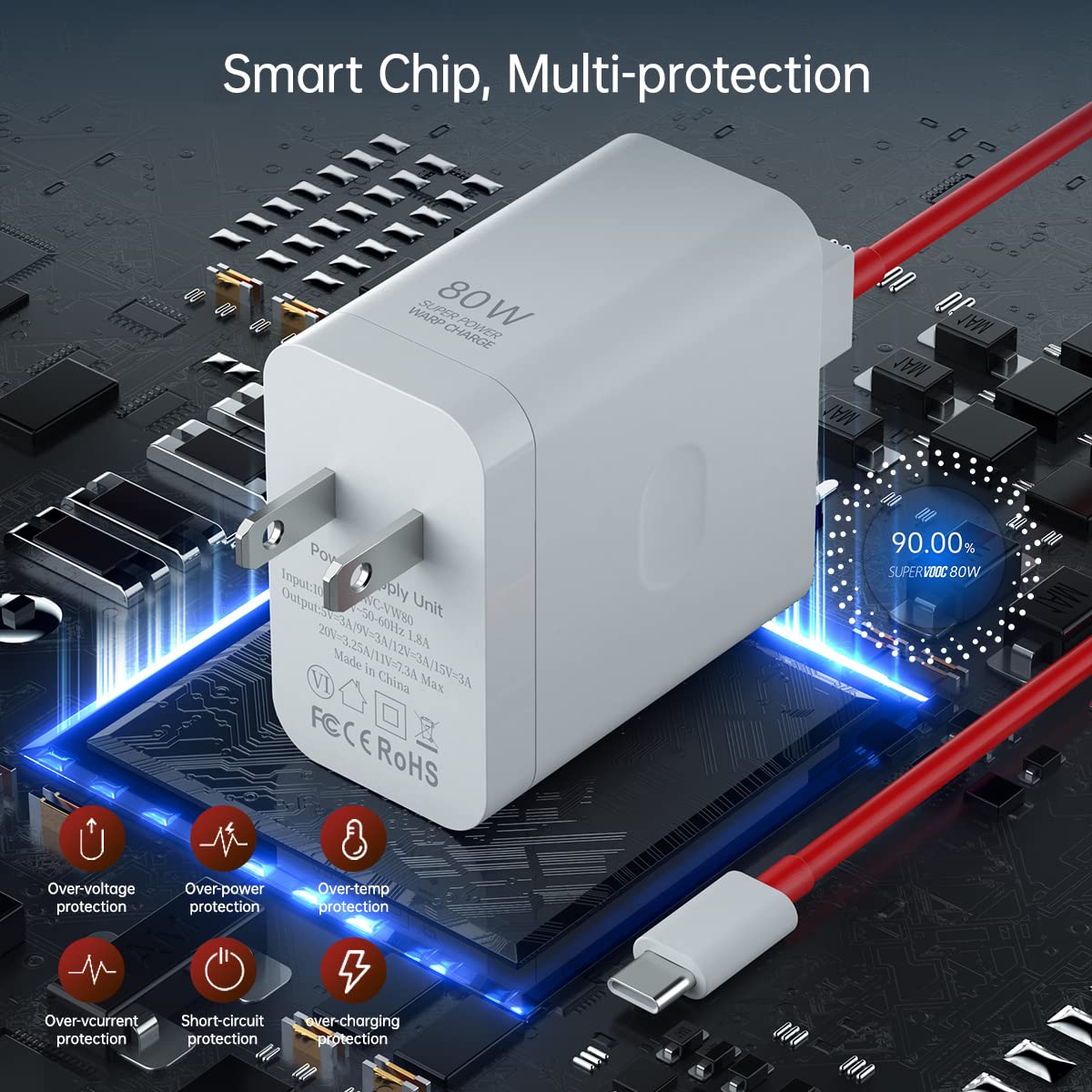 80W For Oneplus 12 12R 11 10 Pro Charger Supervooc Warp Charger Wall 65W For Oneplus 9 Pro 10T 10R 8T 8 7T 7 Pro Open Nord 2T Ce