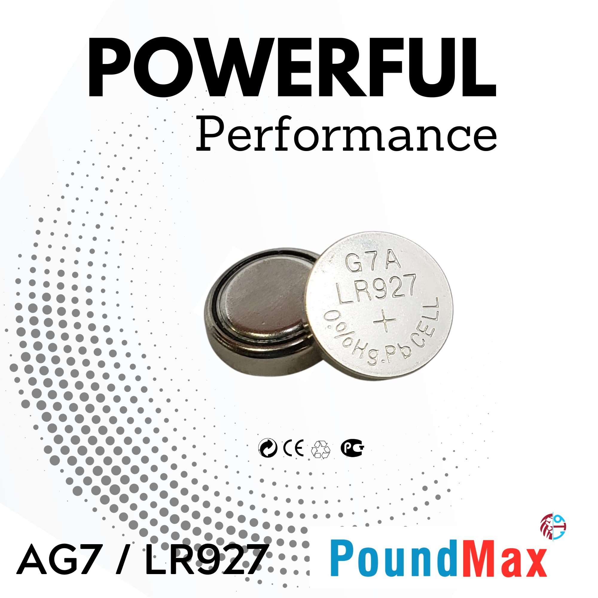 Poundmax Ag7 Lr927 Batteries 1.5V Alkaline Button Cell Battery - 10 Count