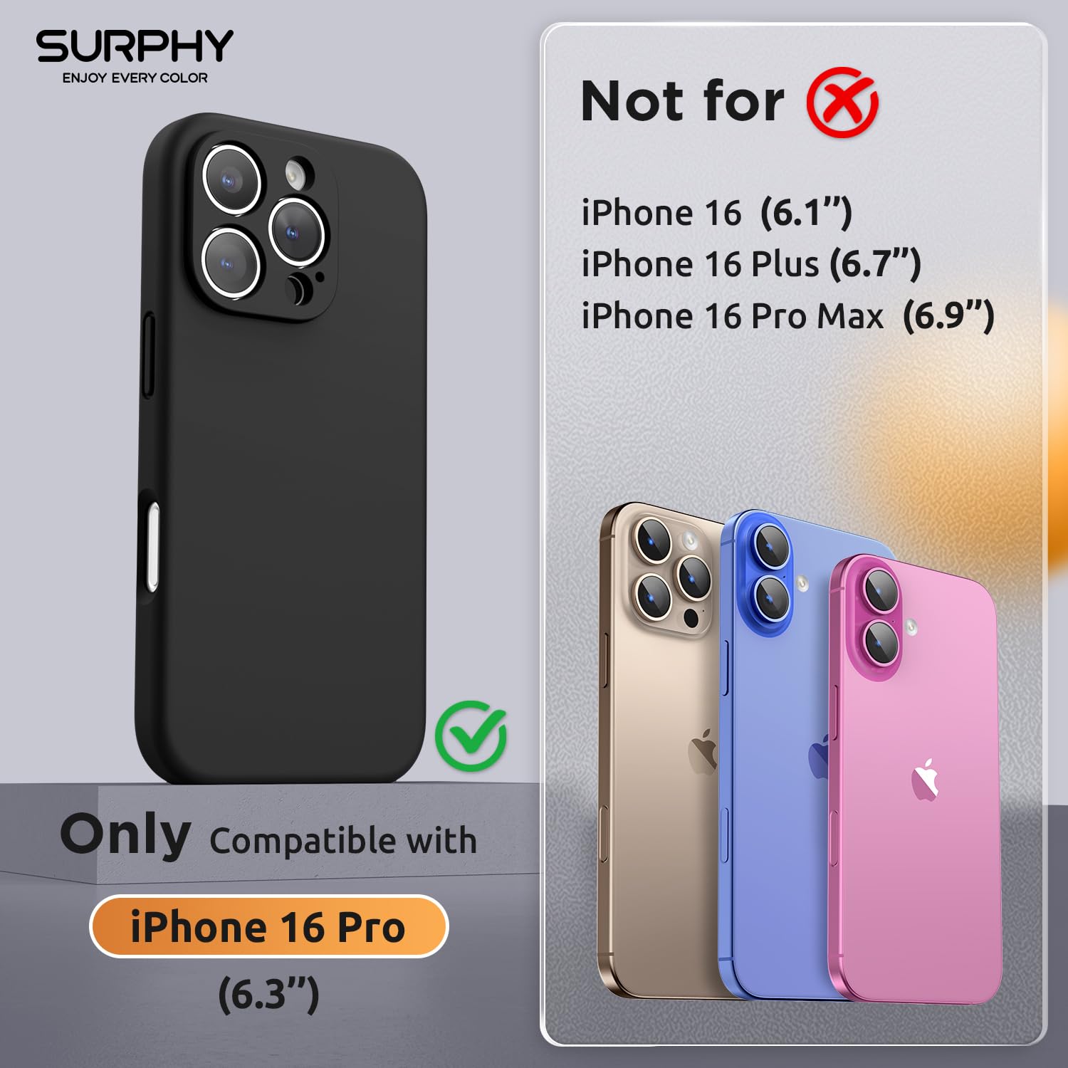 Surphy Designed For Iphone 16 Pro Case Compatible With Magsafe (6.3 Inch 2024), Liquid Silicone Phone Case (Camera Protective, S