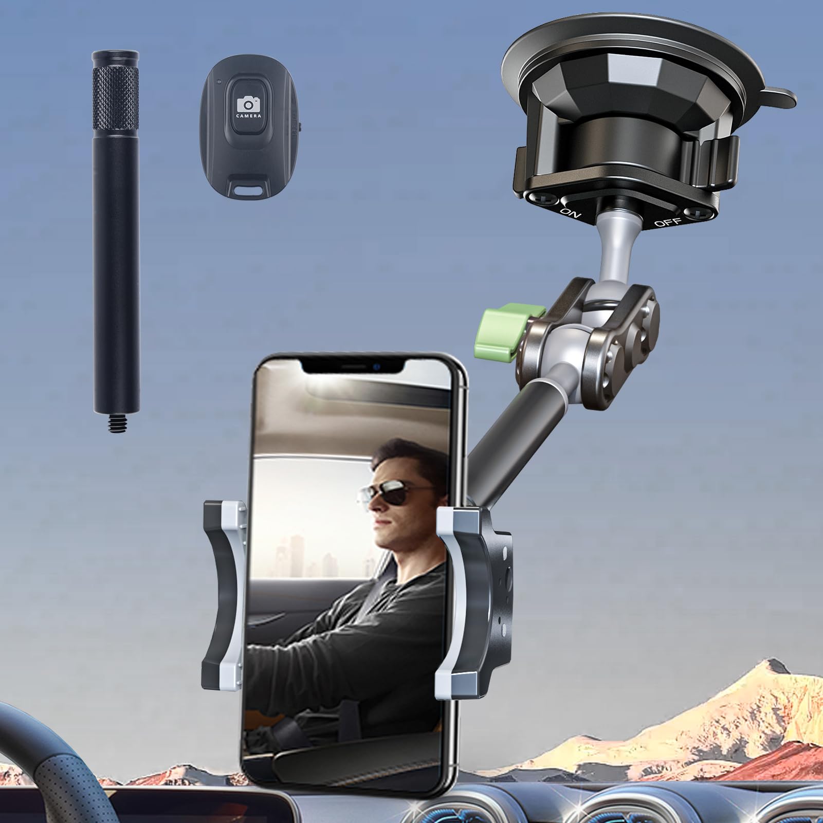 Leepiya Car Phone Mount Video Recording Universal Magic Arm Suction Car Phone Holder Mount Windshield Window Glass Dashboard Vlo