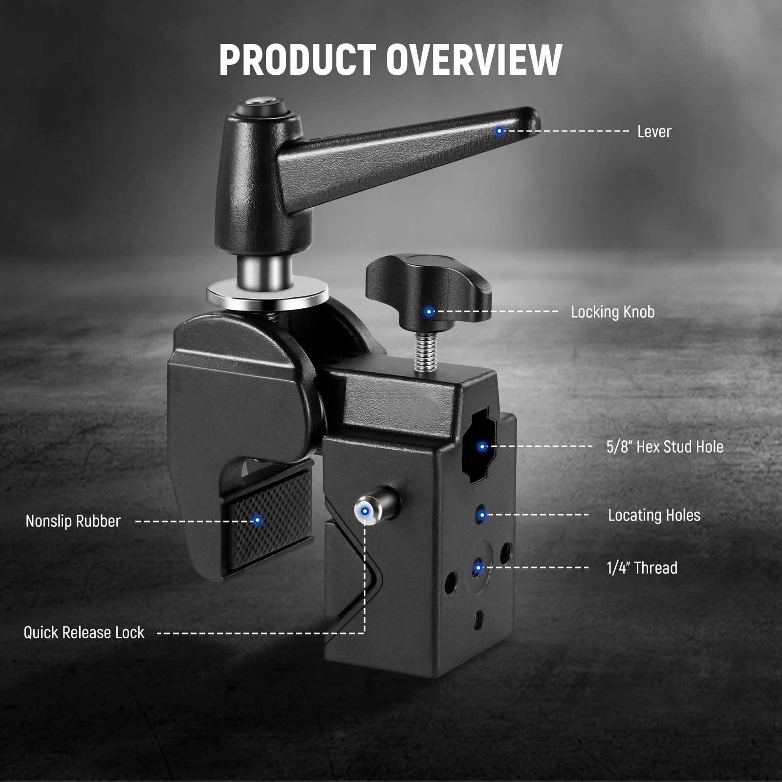 Neewer Super Clamp With 5/8'' Stud, Spring Lock, 2.4'' Jaw Grip Heavy Duty Crab Pole Clamp For Round Pipe Flat Surface, For Phot