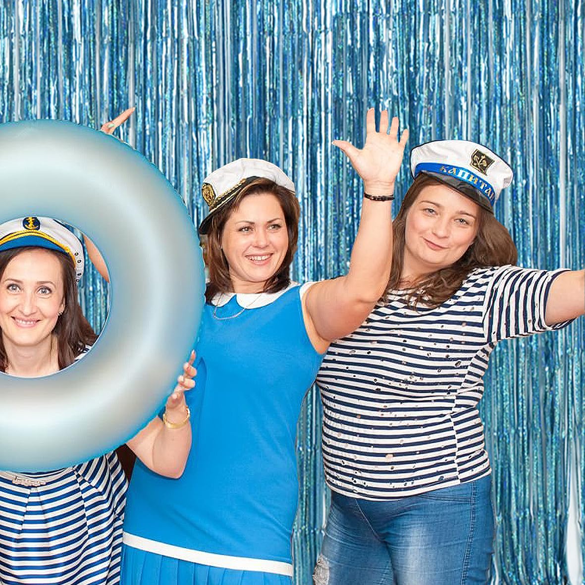 Toniful 3Pcs Laser Light Blue Door Streamers,Laser Blue Photo Booth Backdrop Metallic Streamers Blue Foil Fringe Curtains For Bi