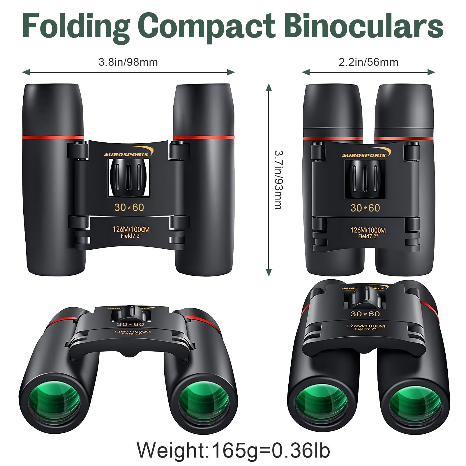 30X60 Small Binoculars For Adults Folding Bird Watching - Aurosports Mini Compact Binocular For Kids High Power Easy Focus Binoc