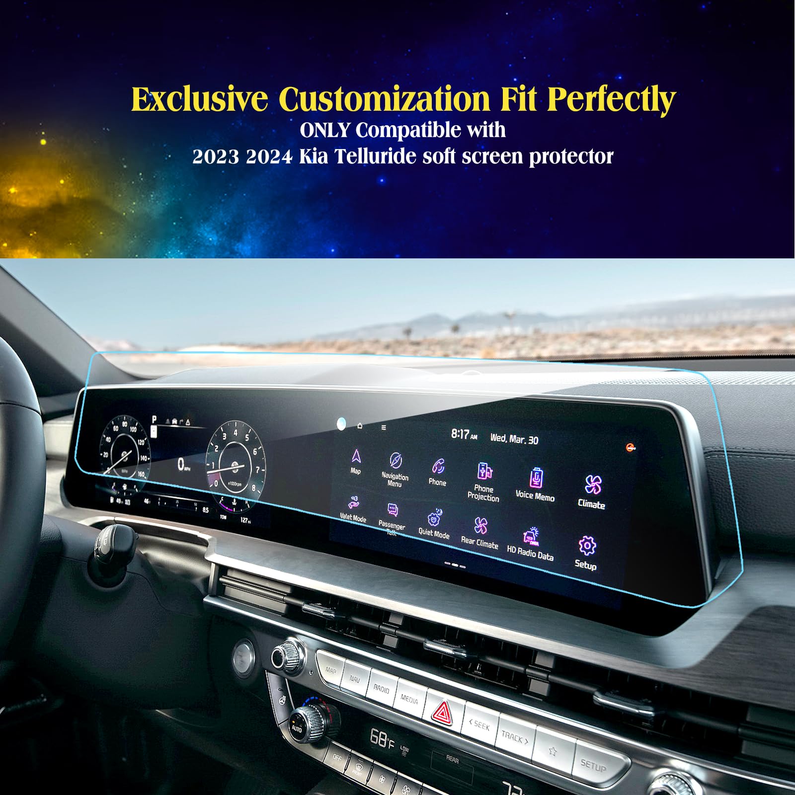 Eueky 4Pcs Compatible With 2024 Kia Telluride Screen Protector 2025 2024 Kia Telluride Lx S Ex Sx Sx Prestige Dual 12.3Inch Disp