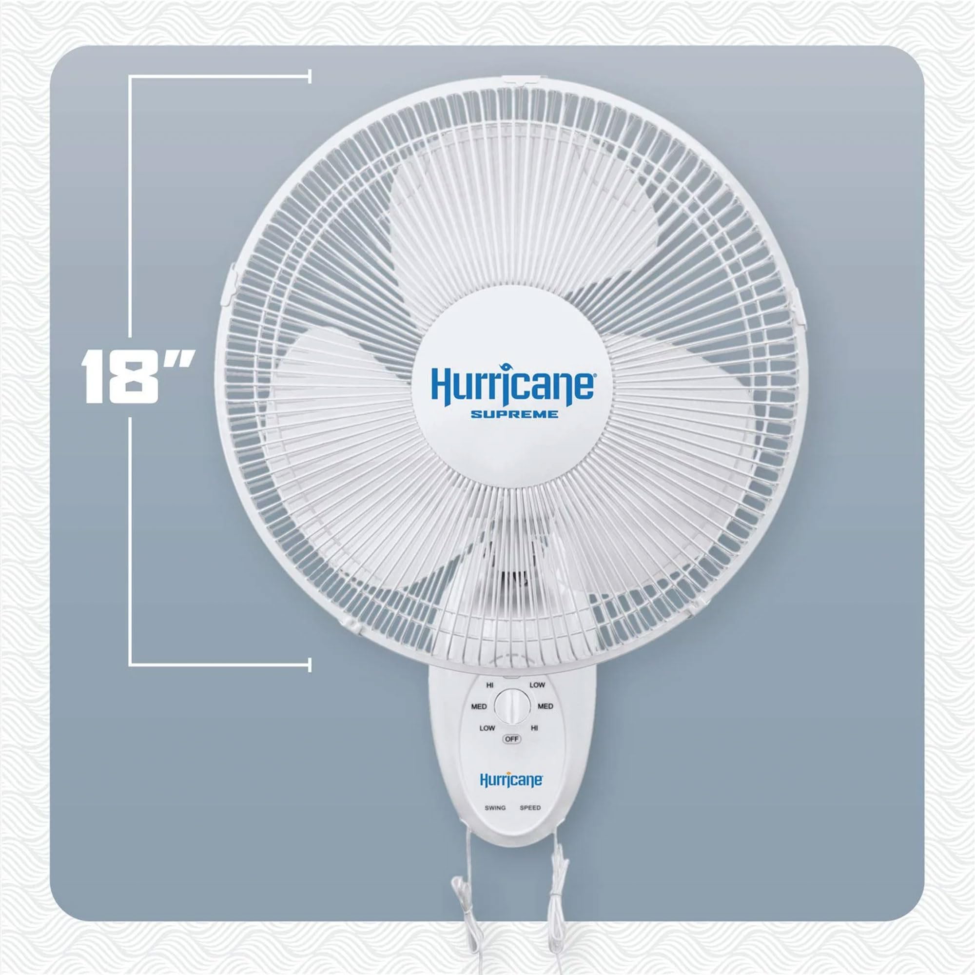 Hurricane Oscillating Wall Mount Fan, 3 Speed Quiet Indoor Cooling, Supreme, 18''