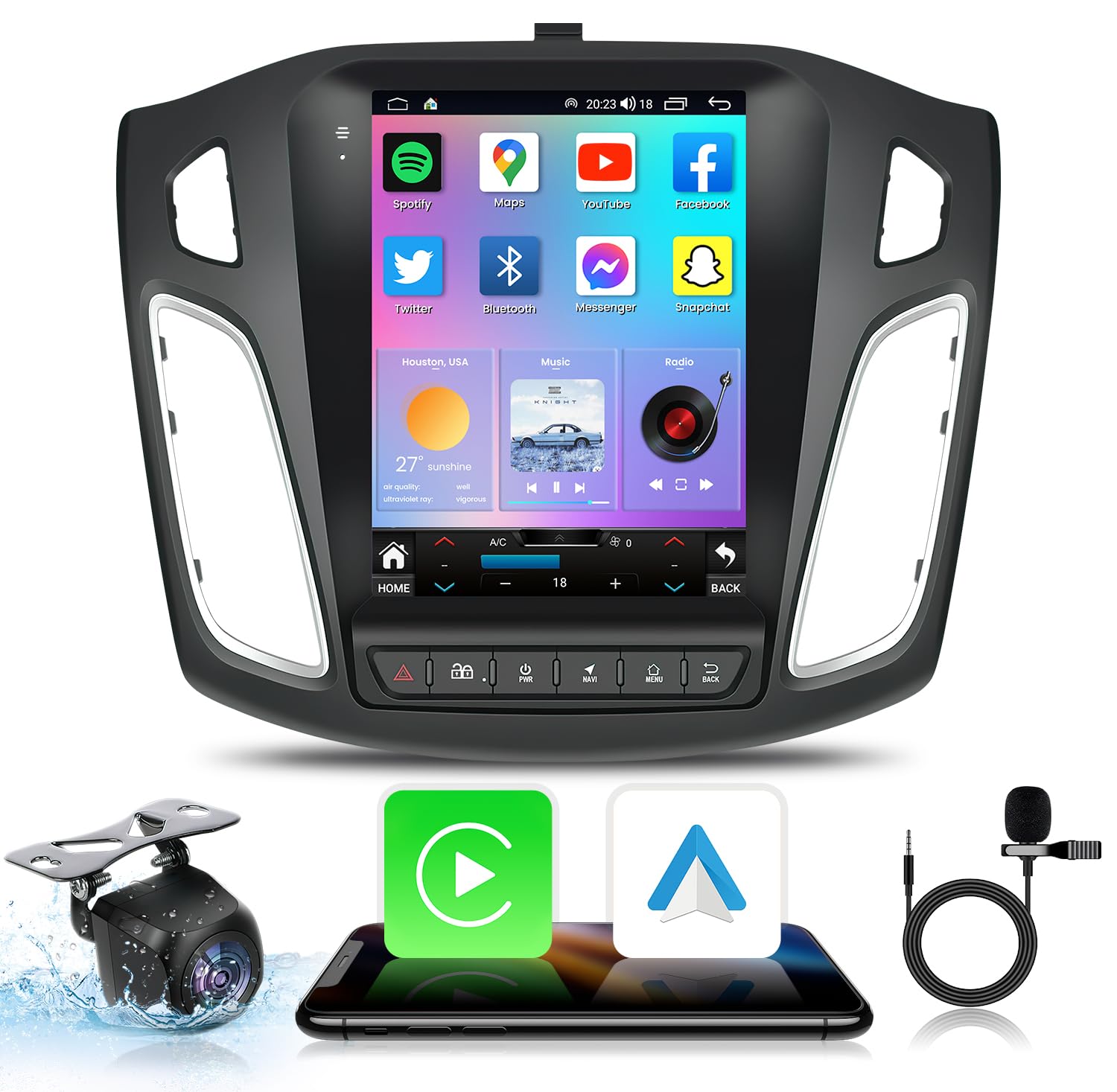 Car Radio For Ford Focus 2012 2018: [4G+32G] 5G Wi Fi 10.4 Inch Oled Touchscreen Stereo Replacement With Wireless Carplay Androi