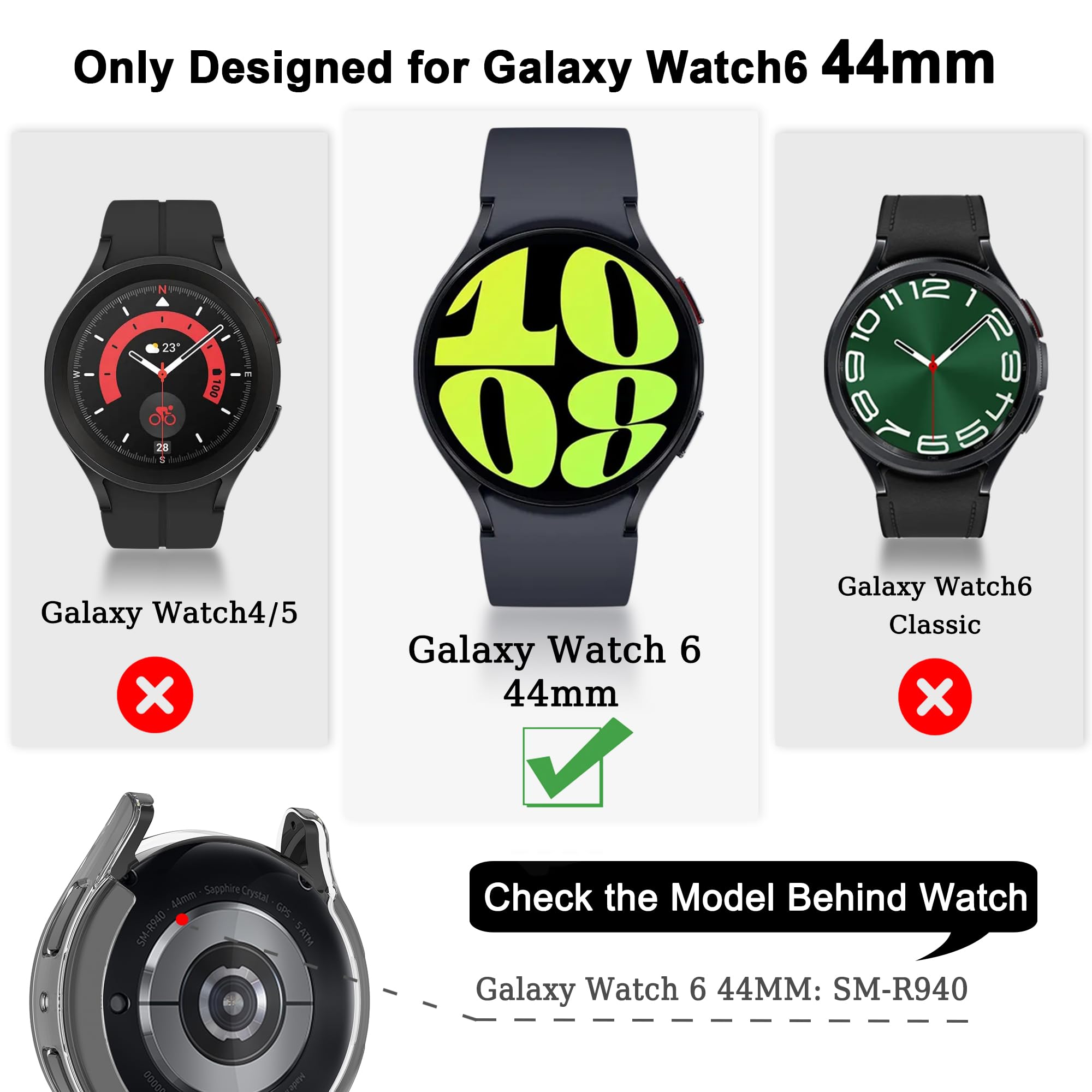 [6 Pack] Yuvike Watch Screen Protector Compatible With Samsung Galaxy Watch6 44Mm, Soft Tpu Bumper Case, Anti Scratch Full Prote