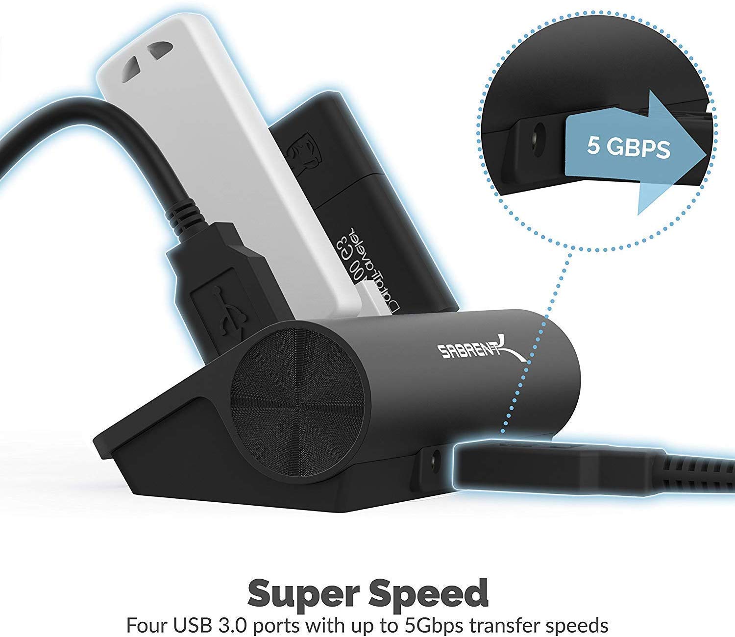 Sabrent 4 Port Usb 3.0 Hub   Aluminum Design, Portable Data Hub With 2.5Ft Cable For Imac, Macbook, Pc   Black (Hb Mc3B)