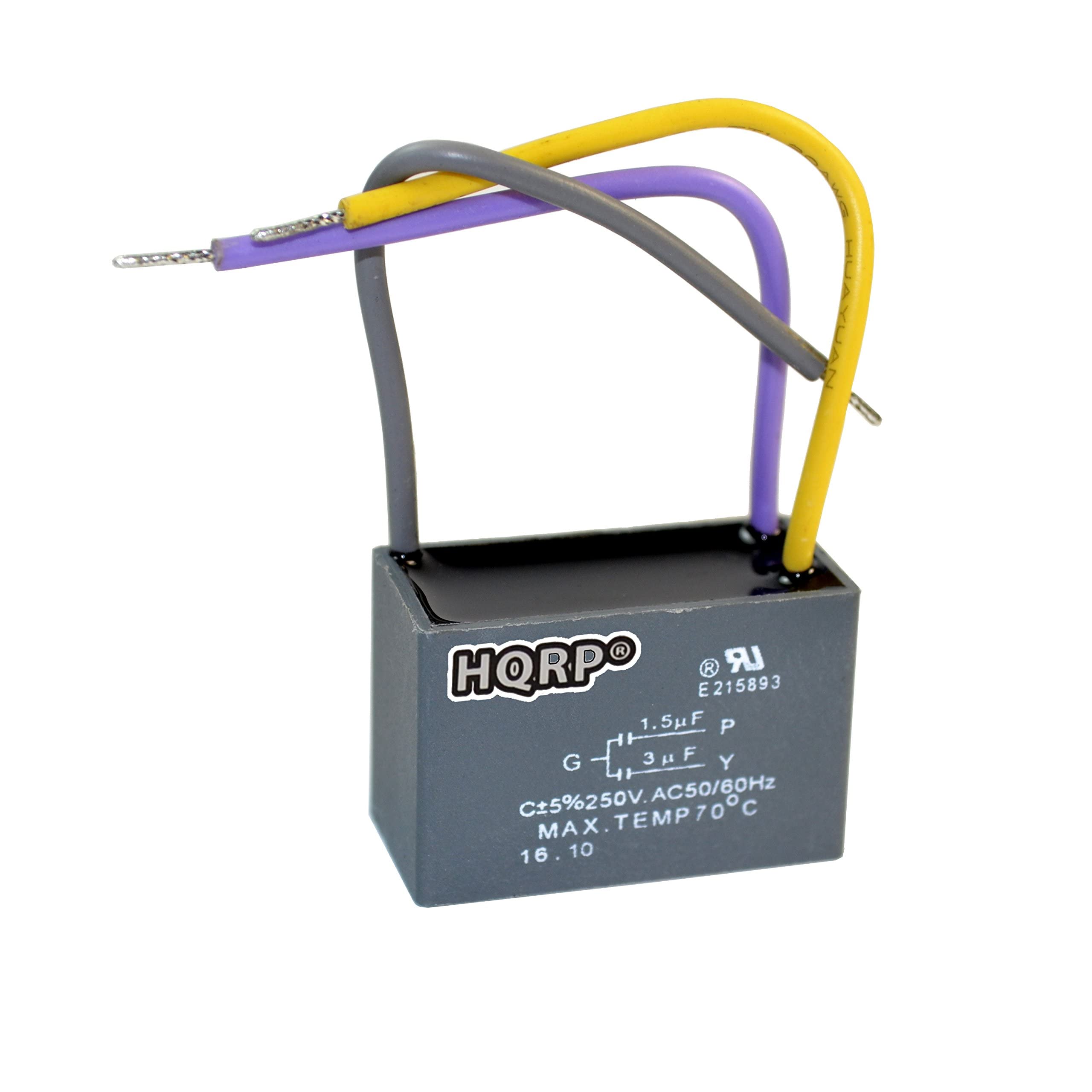 Hqrp Kit Ceiling Fan Capacitor Cbb61 1.5Uf+3Uf 3 Wire Ul Listed And 3 Speed Fan Switch