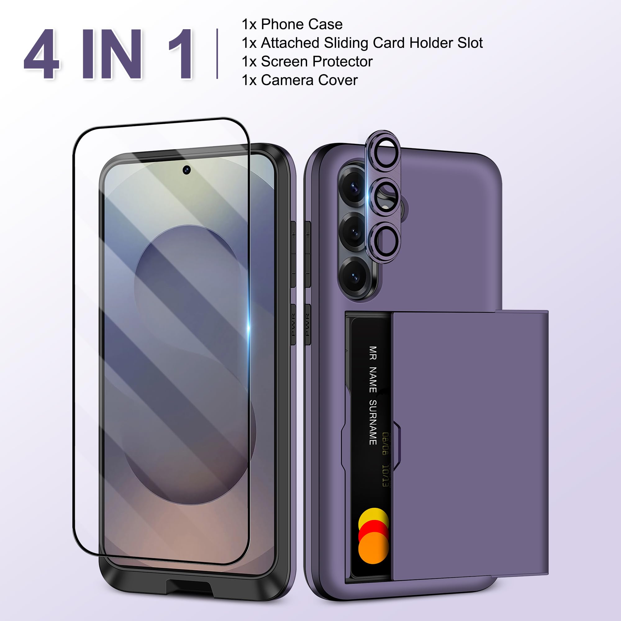 Samonpow For Samsung Galaxy S25 Plus Case With Screen Protector + Camera Cover [4-In-1] Galaxy S25 Plus Wallet Case Card Holder