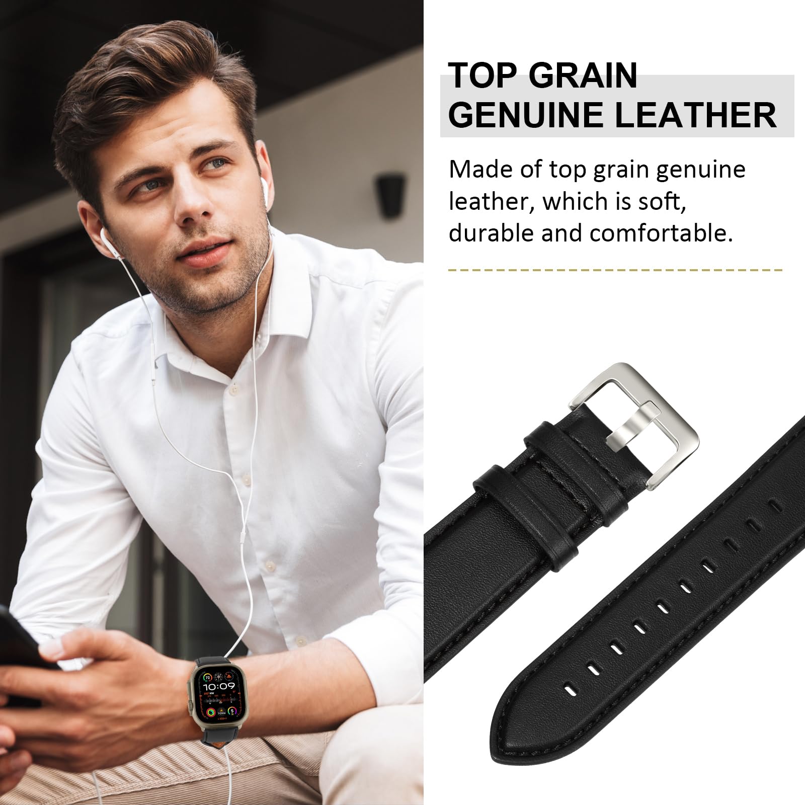 Loirnbr Compatible With Apple Watch Ultra 2/Ultra Band 49Mm 45Mm 44Mm 42Mm, Men Women Genuine Leather Band Replacement Strap For