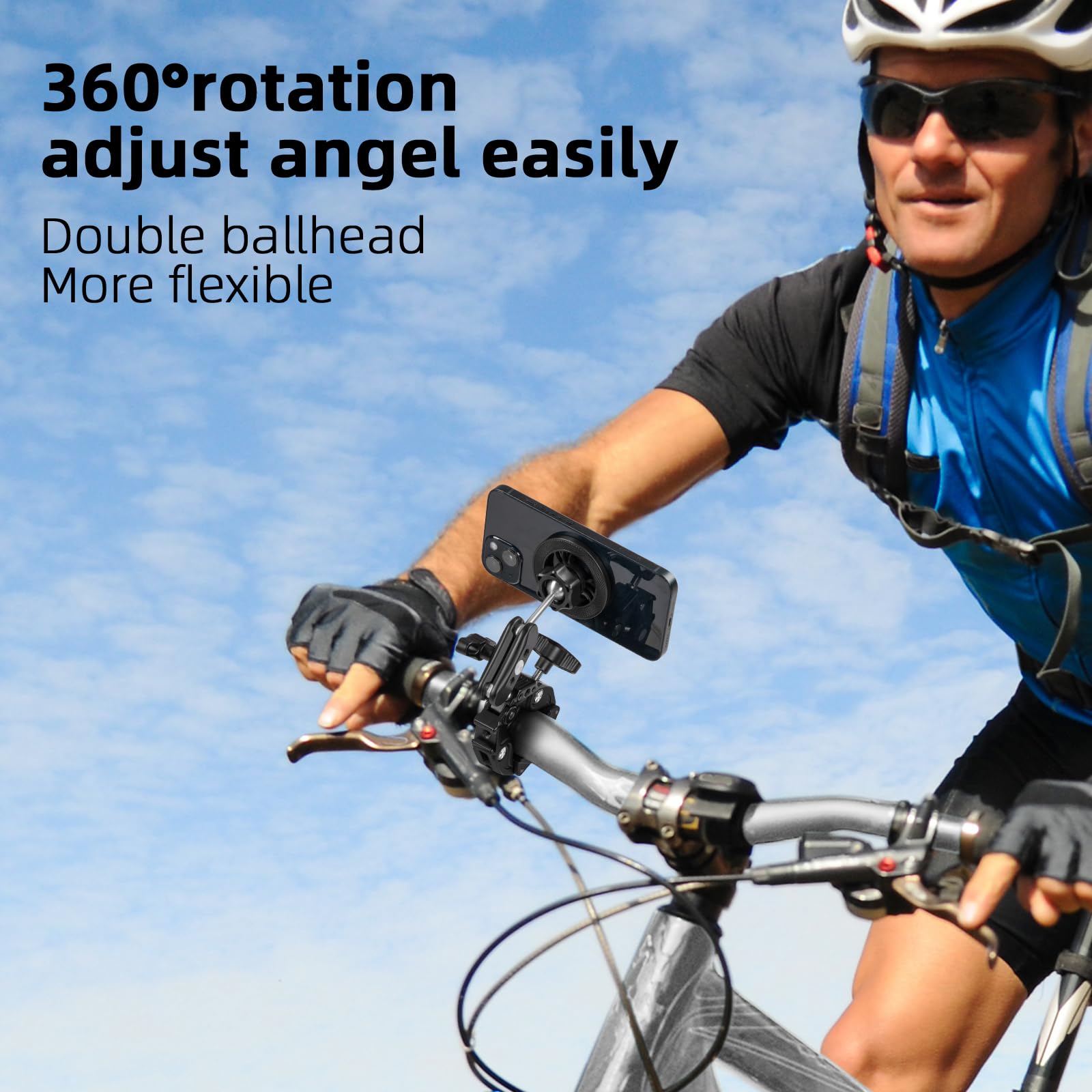 Magnet Phone Mount With Super Clamp, Aluminium Alloymagnetic Phone Holder Magsafe, For Spin Bike/Golf Cart/Cart/Railing/Handleba