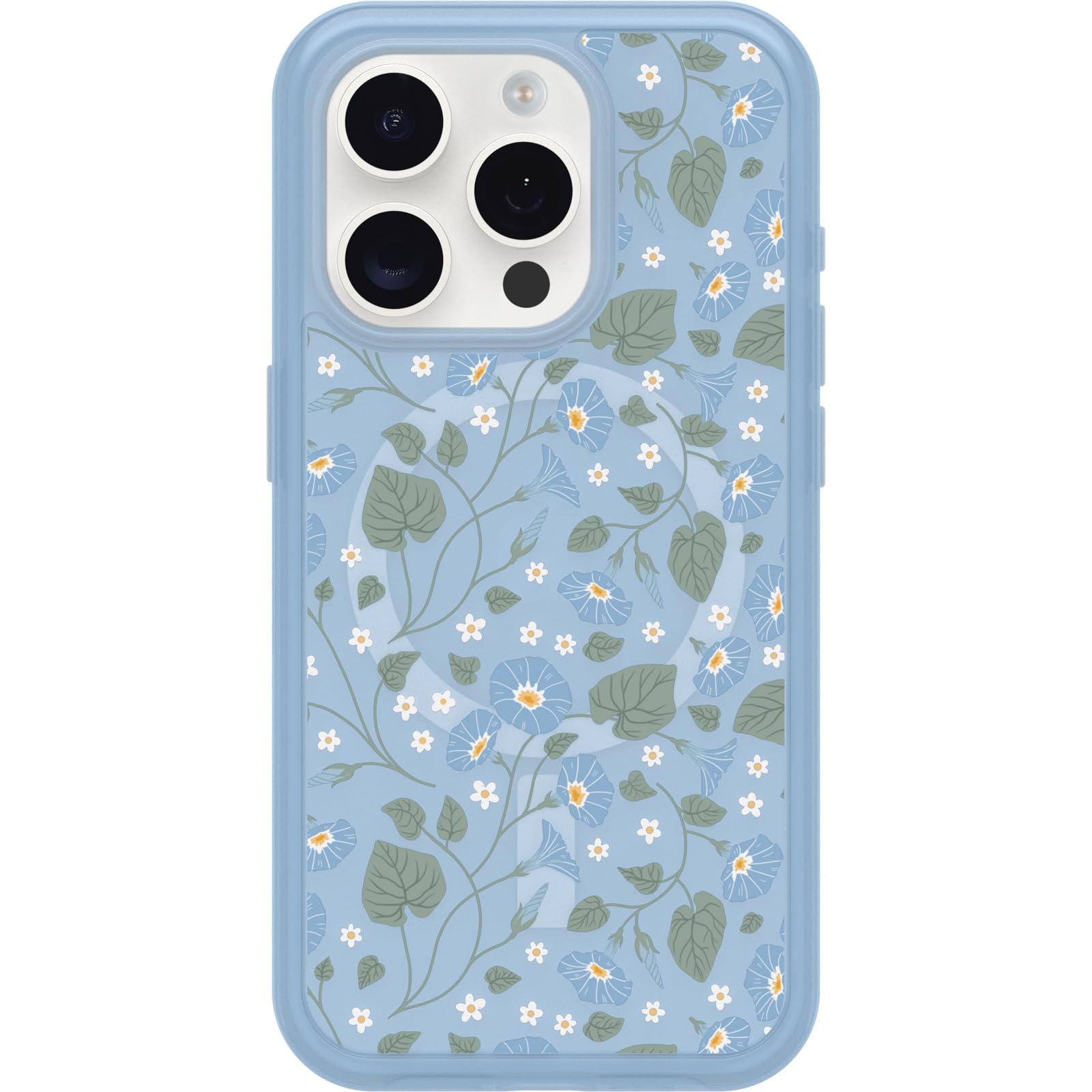 Otterbox Iphone 15 Pro (Only) Symmetry Series Clear Case   Dawn Floral (Blue), Snaps To Magsafe, Ultra Sleek, Raised Edges Prote