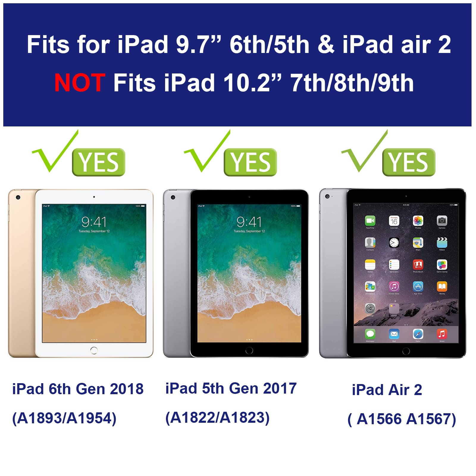Ipad 9.7 Inch Case Ipad 6Th/5Th Generation Cases,Case For Ipad 9.7 Pro & Ipad Air 2 Full Body Silicone+Pc Protection Rotating St