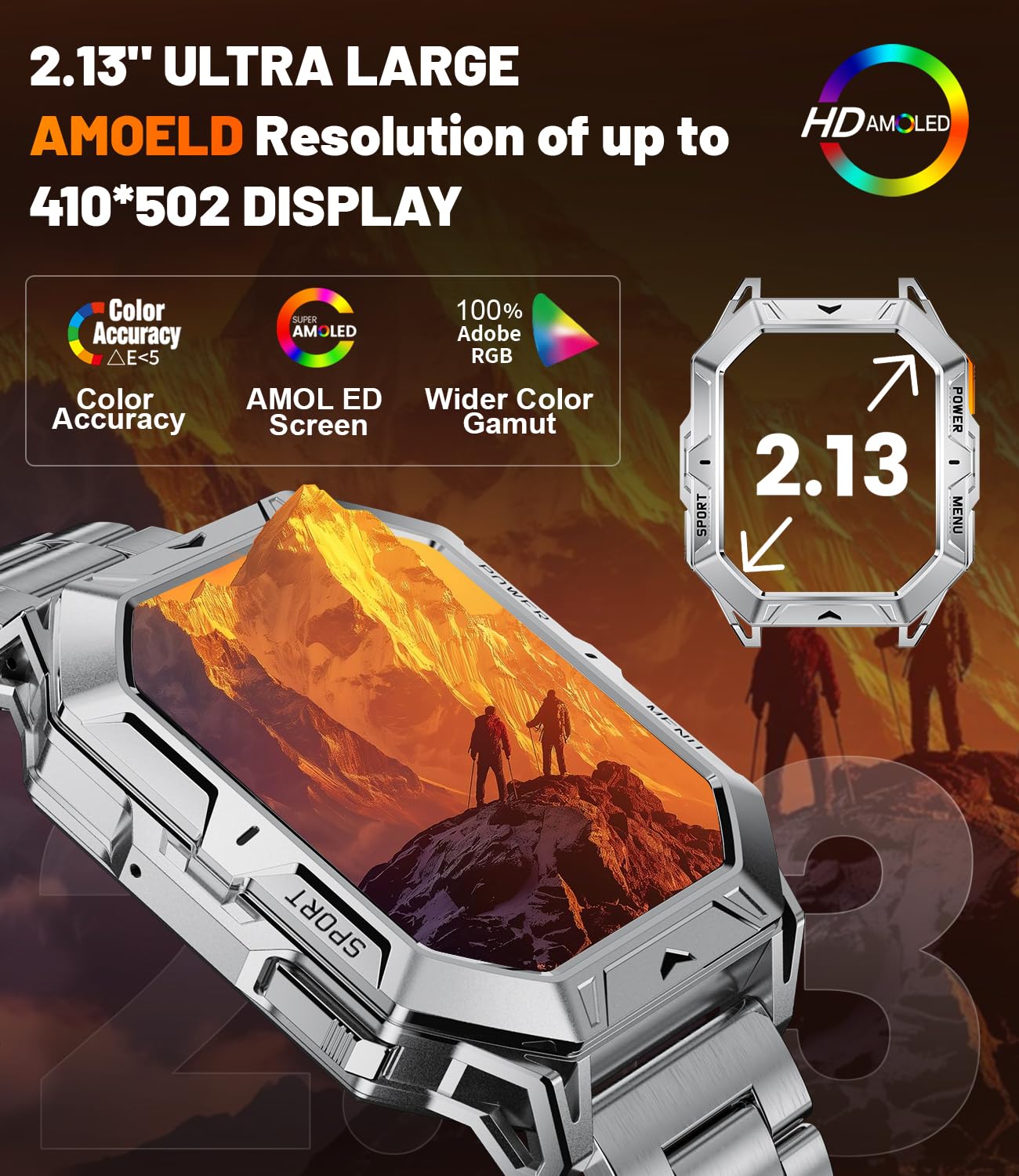 Lige Smart Watch For Men With Make/Answer Call, 2.13 ''Amoled Screen Fitness Watches For Men With 1000Mah Battery, 5Atm Swimproo