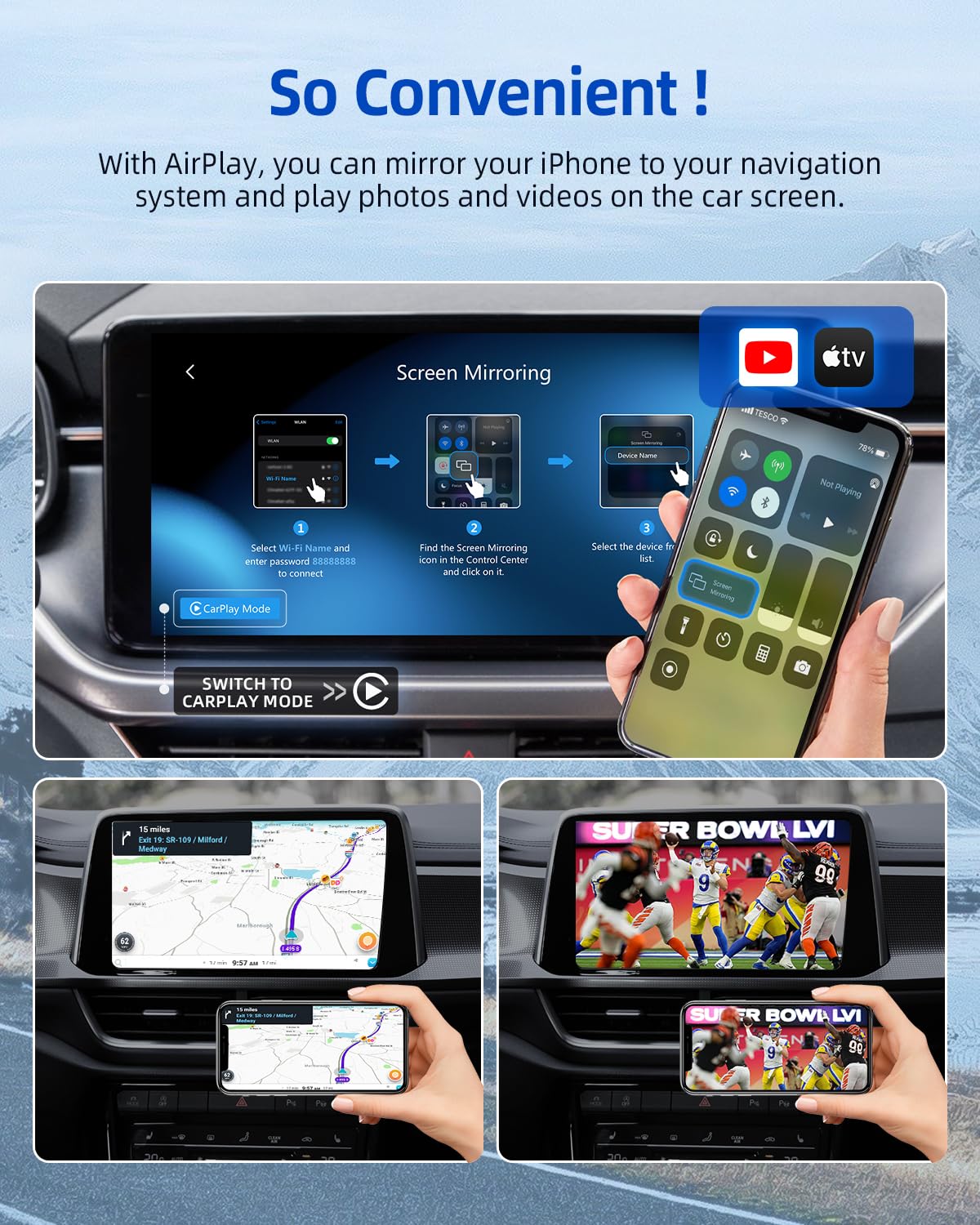 Ottoadapter Mx Wireless Carplay Android Auto Adapter With Airplay, 3 In 1 Car Dongle 2024 Upgraded Dual Channel Direct Connectio