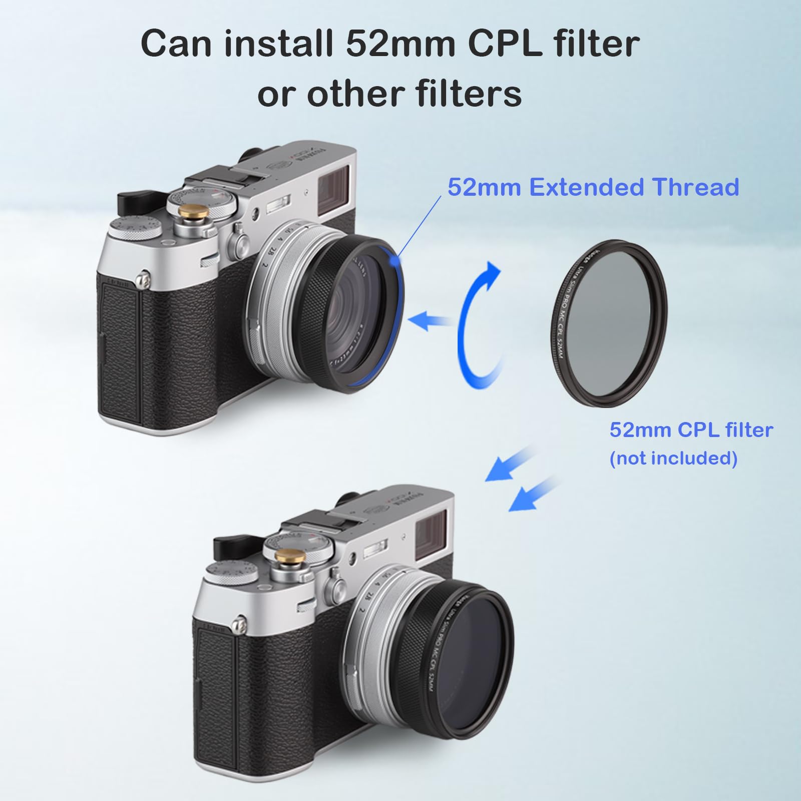 Haoge LUV-X54B Metal Lens Hood & Multicoated UV Filter for Fujifilm X100VI X100V Camera Black