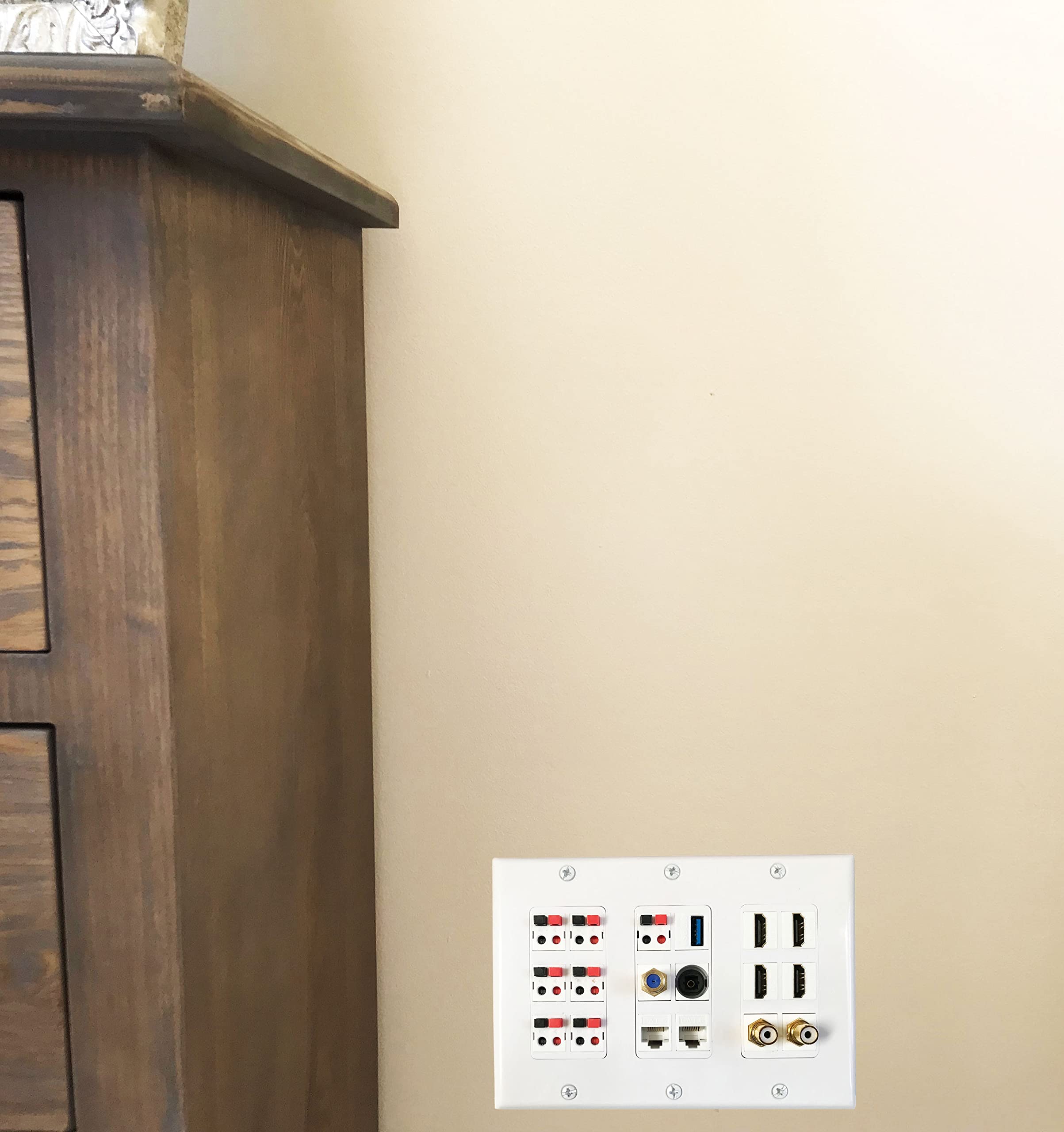 Diytech Premium Speaker Wall Plate, 7 Speaker, 4 Hdmi, 2 Rca Subwoofer, 2 Cat6 Ethernet, 1 Usb 3.0, 1 Audio Toslink, 1 Gold Coax