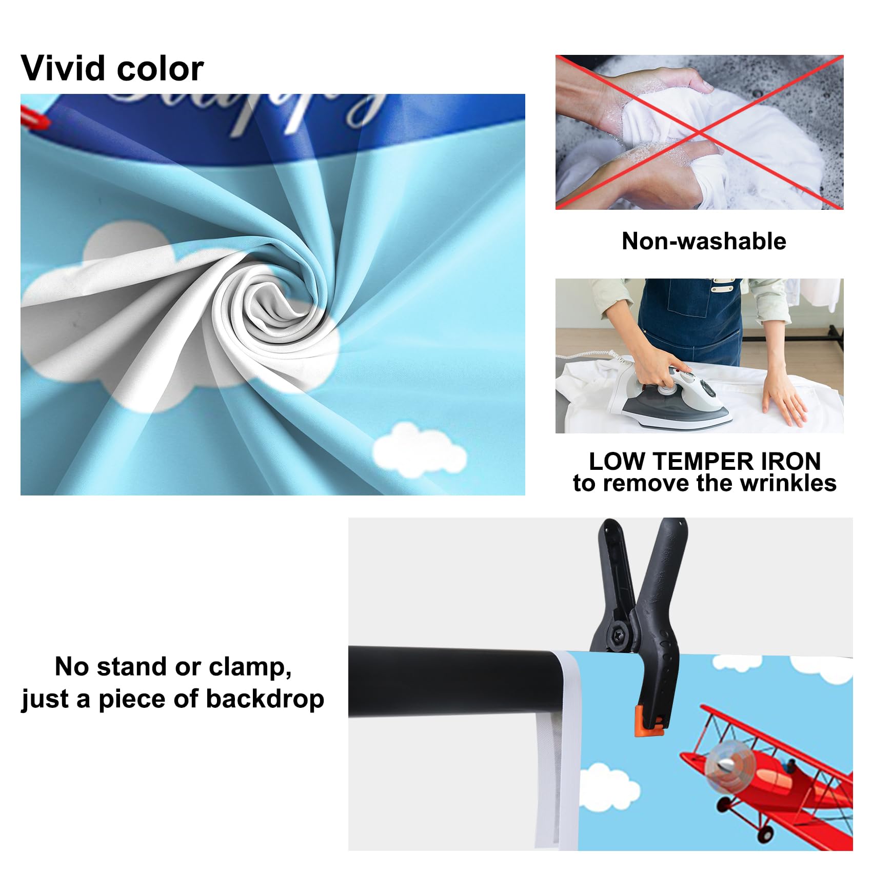 Baocicco 7X5Ft Happy Birthday Red Plane Backdrop Cartoon Plan Blue Sky White Cloud Happy Birthday Photography Background Birthday Party Backdrop Boy Girl Photo Portraits Studio Video Props Booth