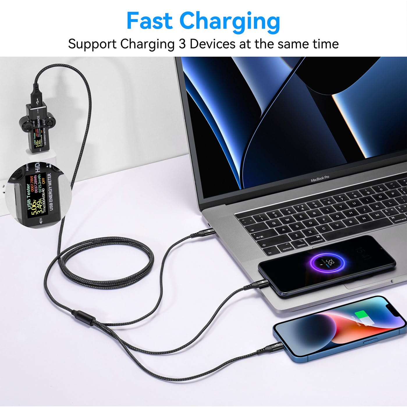 Uzahsk 2Pack Multi Charger Cable [3.5A/6Ft] 3 In 1 Braided Usb Fast Charging Cable With Ip/Type C/Micro Usb Ports Adapter For Ph