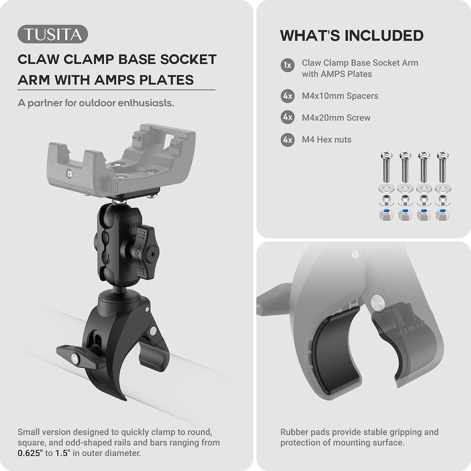 Tusita Motorcycle Atv/Utv Mount Compatible With Garmin Montana, Zumo Xt   Claw Clamp Base