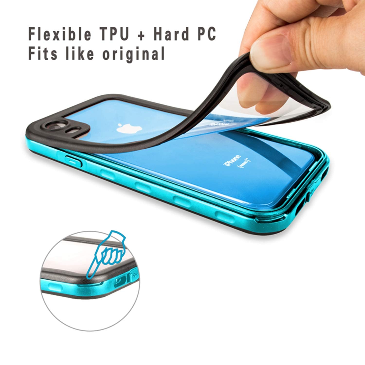 FXXXLTF iPhone XR Waterproof Shockproof Full-Body Protective Case KZ-02 Plastic Teal Clear