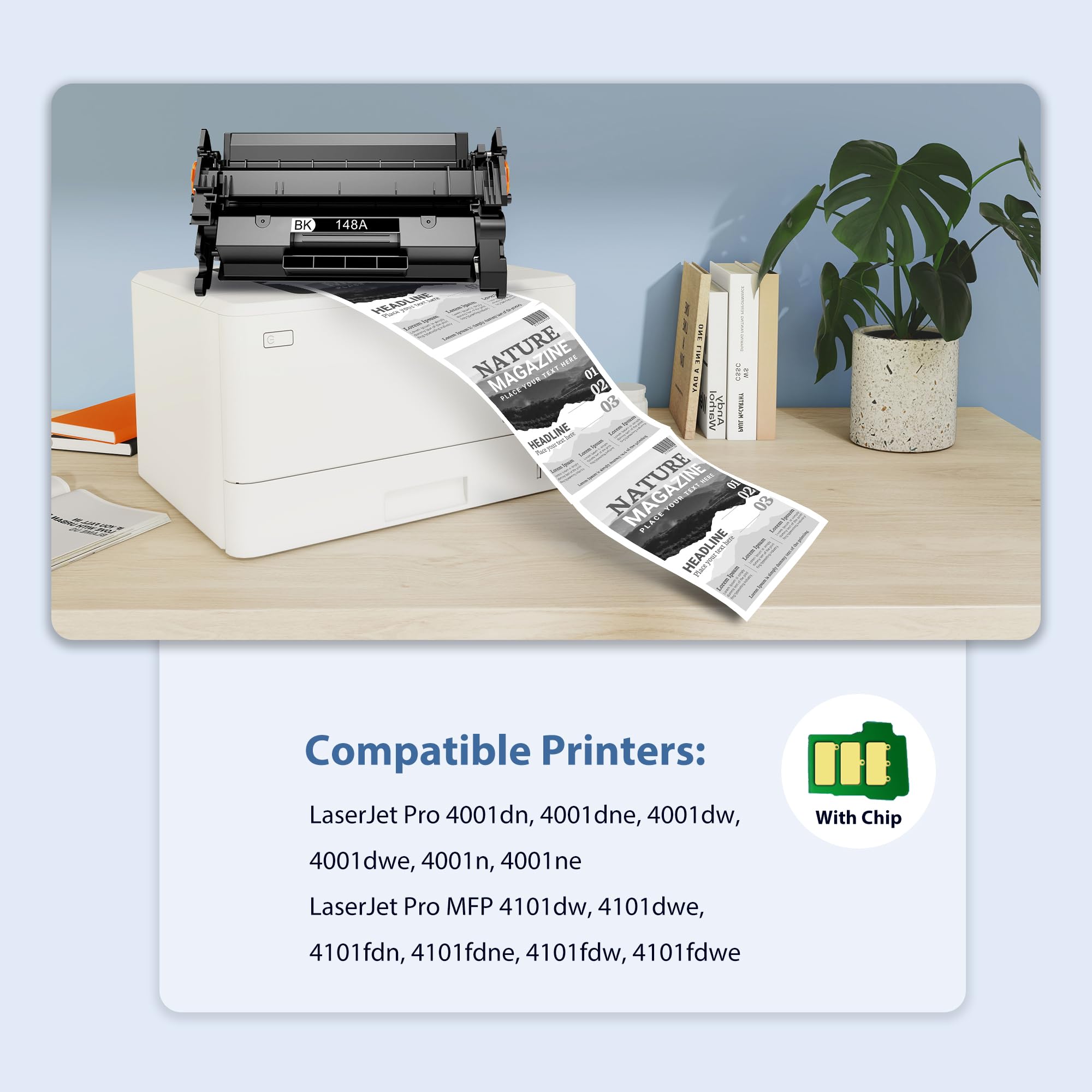 148A Toner Cartridges 2-Pack (With Chip) Compatible 148A 148X W1480A W1480X Toner Cartridges With Hp Pro 4001Dw 4001Dn 4001N Mfp