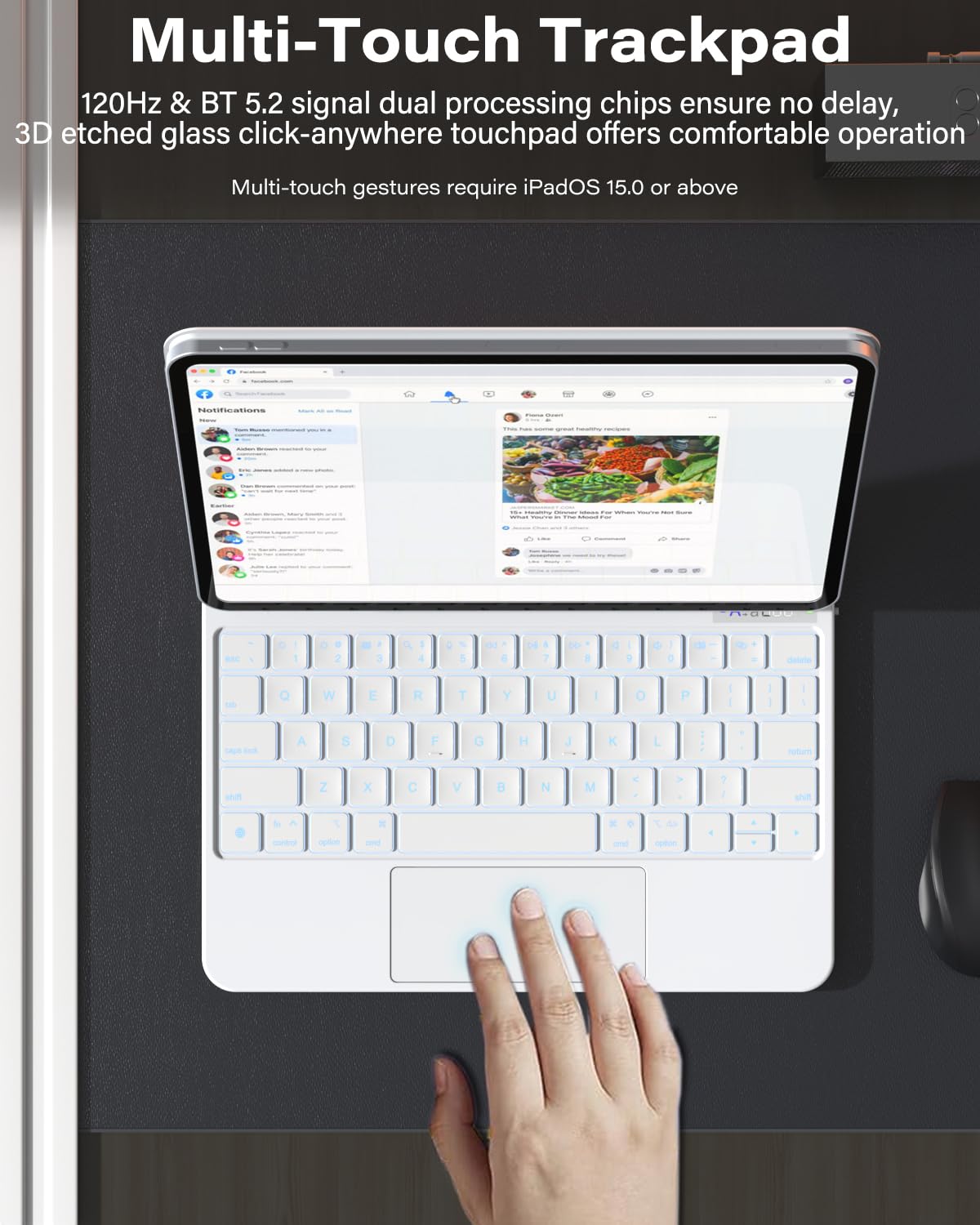 Zenlu Ipad Pro 11 Inch Case With Keyboard White, Magic Keyboard, Multi Touch Trackpad, Floating Cantilever Stand, Smart Backlit