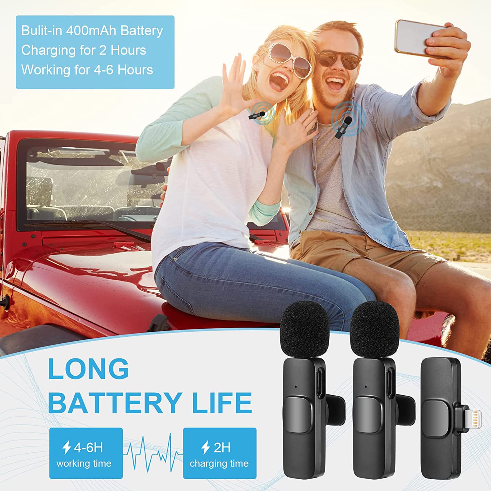 Wireless Microphone For Iphone Ipad, Plug Play Wireless Lavalier Mic With 2 Microphone For Phone Video Recording, Interview, Vlog, Auto Sync And Noise Reduction�