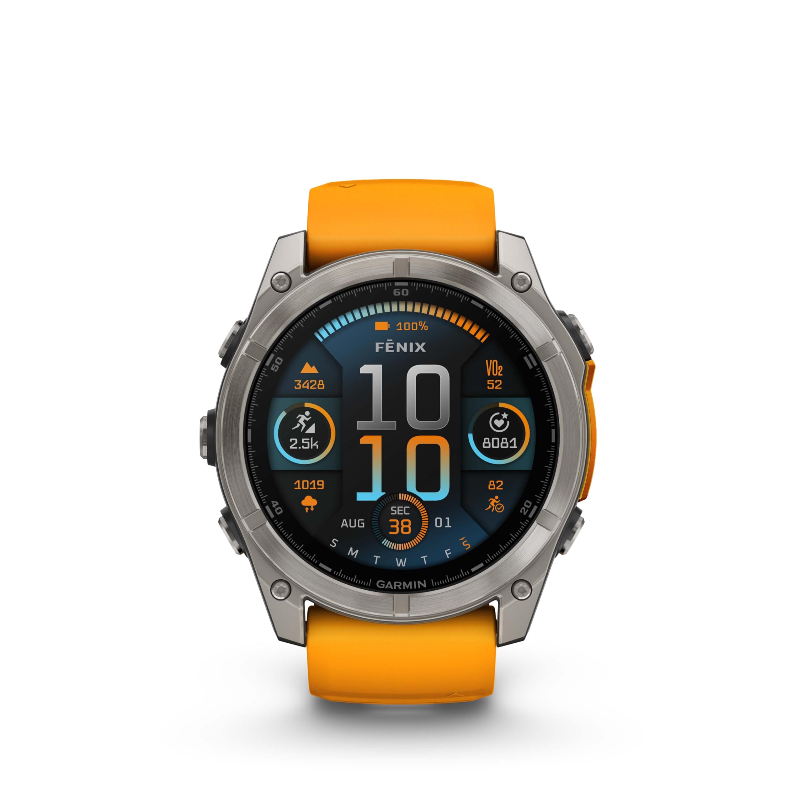 Garmin Fenix 8 51Mm Amoled Sapphire Premium Multisport Gps Smartwatch Titanium With Spark Orange/Graphite Silicone Band, Built-I