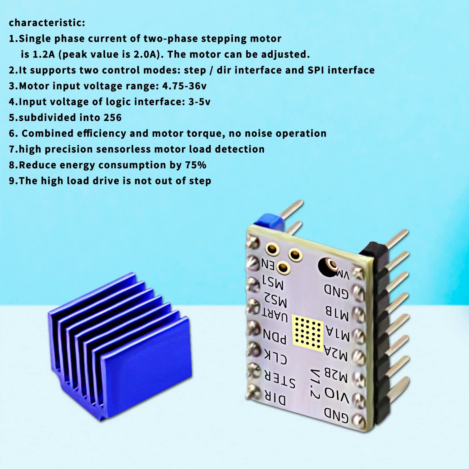 Cenrykay Tmc2208 3D Printer Stepper Motor Driver, 5Pack Tmc2208 V1.2 Stepper Driver Module With Heat Sink For 3D Printer Control
