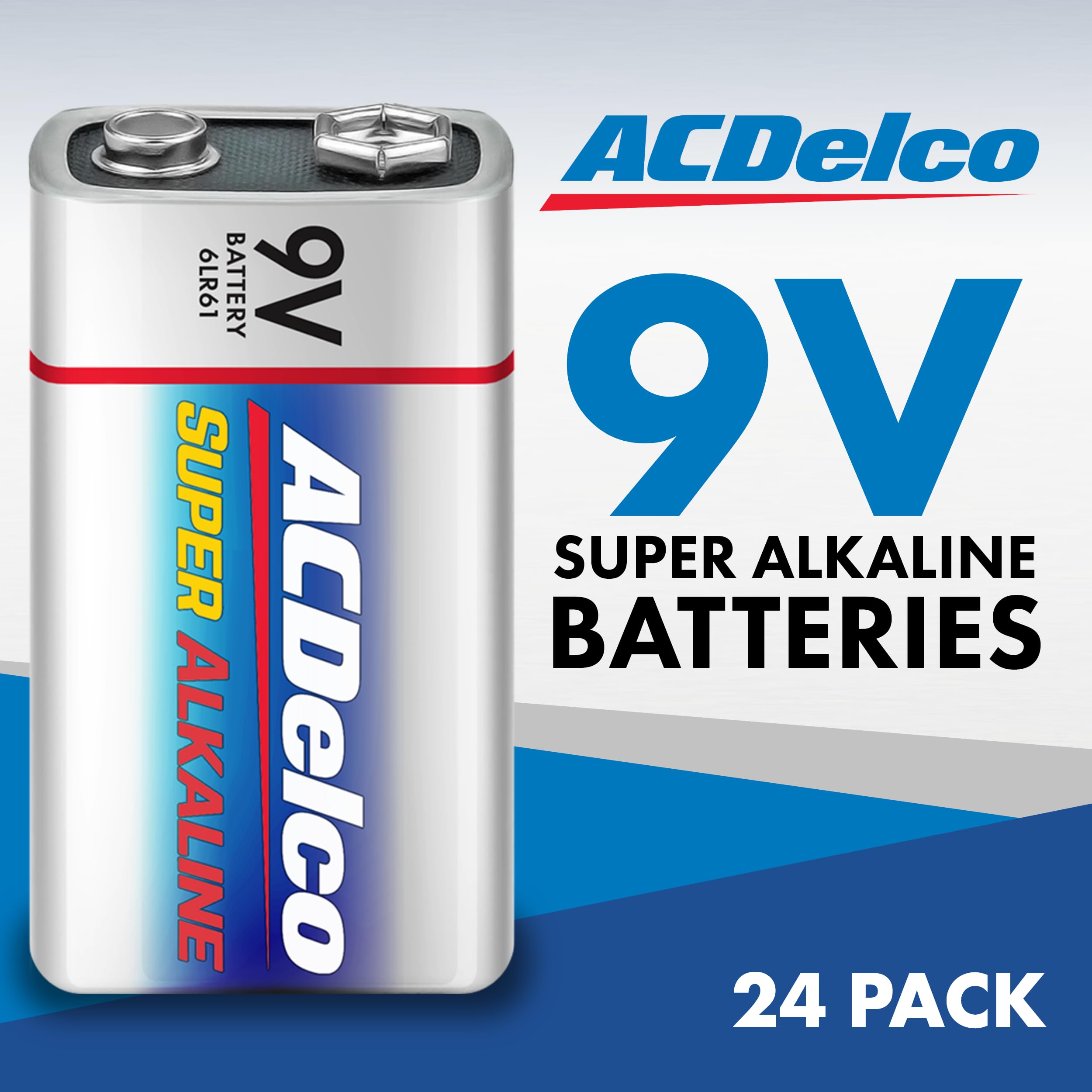 Acdelco 24 Count 9 Volt Batteries, Maximum Power Super Alkaline Battery, 7 Year Shelf Life, Reclosable Packaging