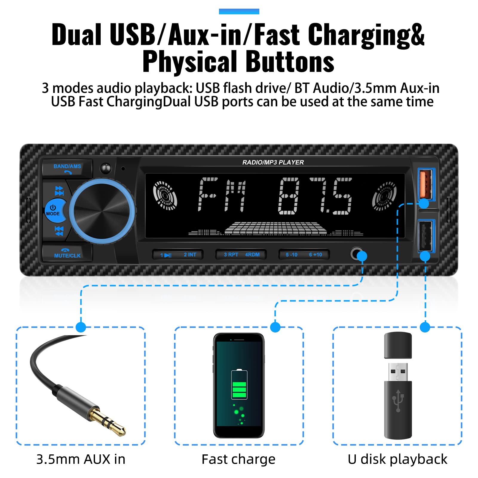 Unitopsci Single Din Bluetooth Multimedia Car Stereo Radio Bluetooth Hands Free Calling Audio Receiver Fm Radio Car Mp3 Player A