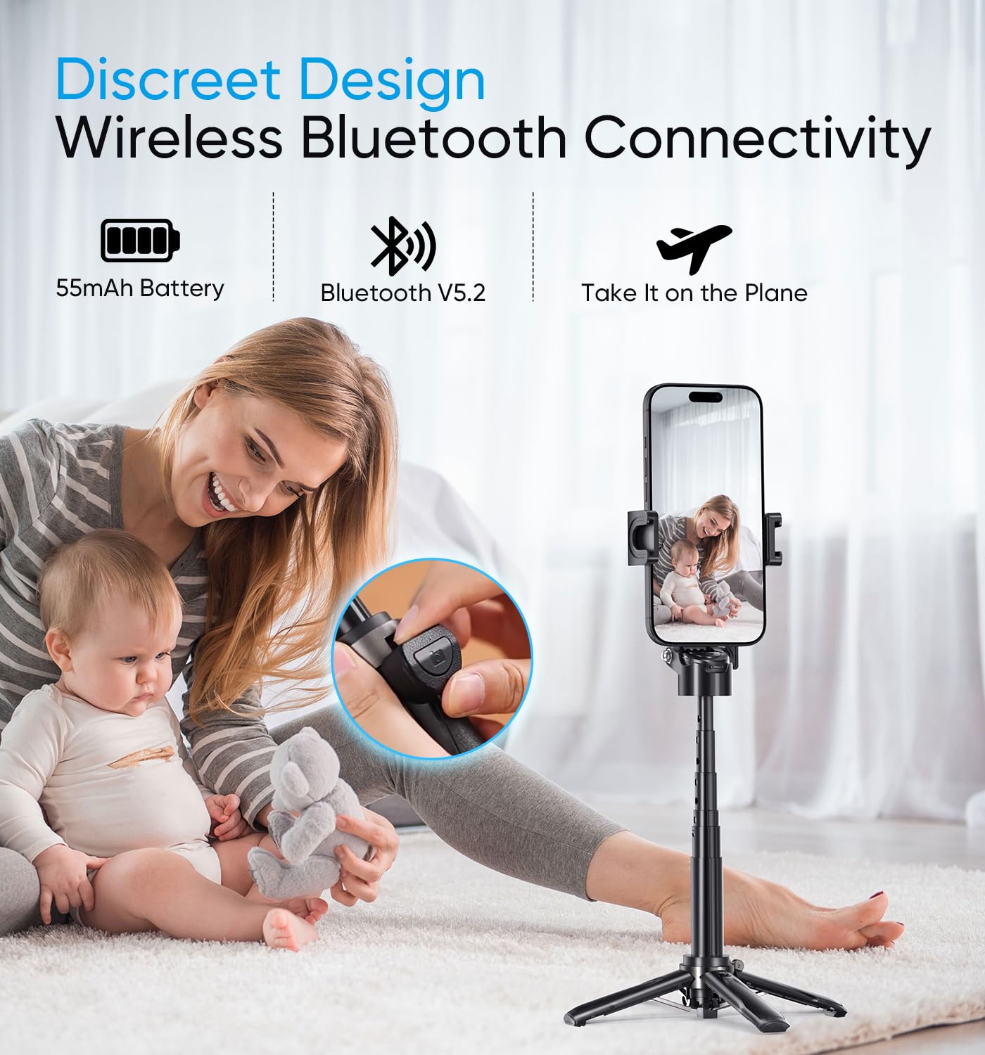 Magic John Phone Tripod, Portable Selfie Stick, Pocket Size Selfie Stick For Iphone, Tripod For Phone With Wireless Detachable R