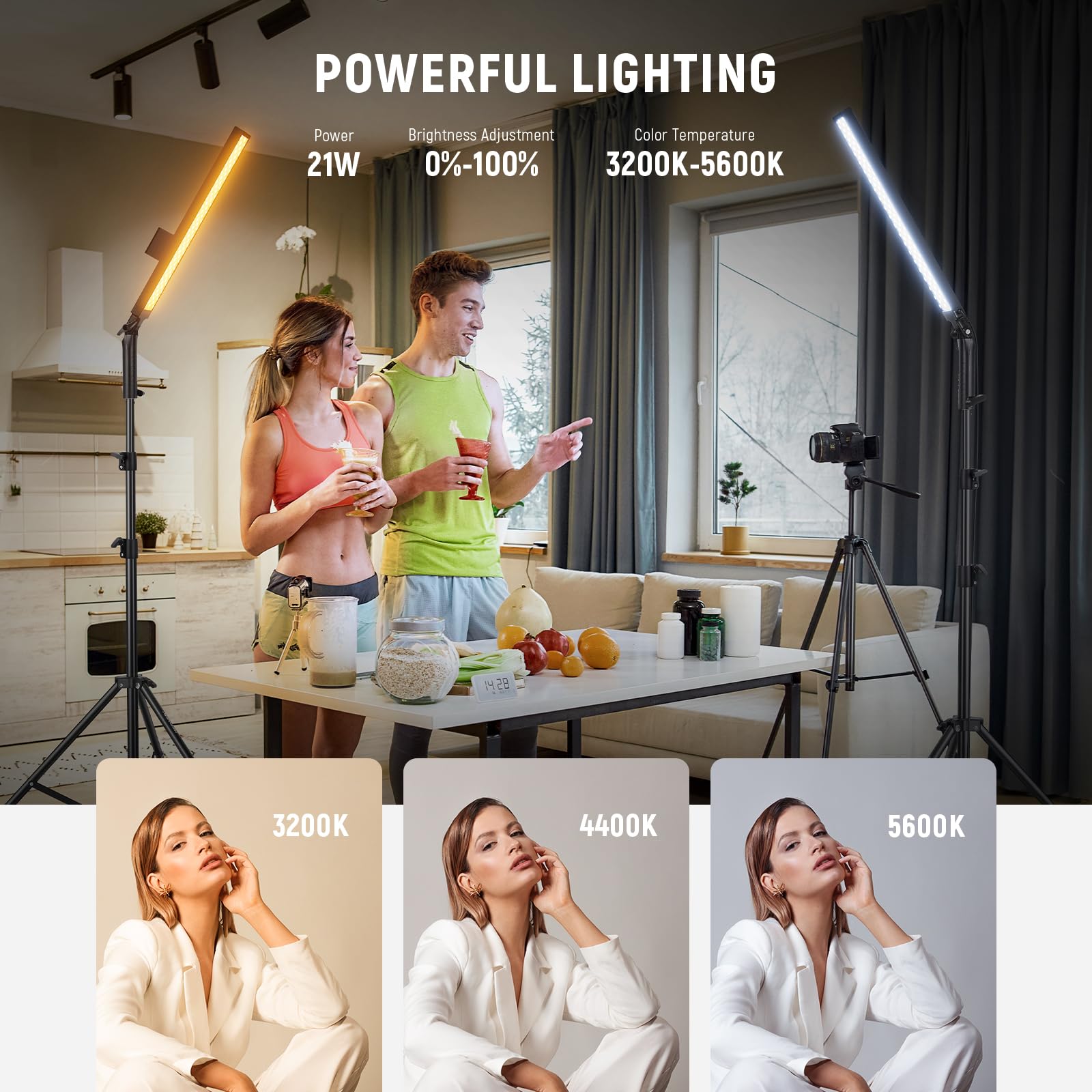 Neewer Upgraded Led Video Light Stick & 2.4G Remote Kit, 2 Pack Handheld Dimmable 3200K~5600K Cri97+ Video Lighting With Stands/