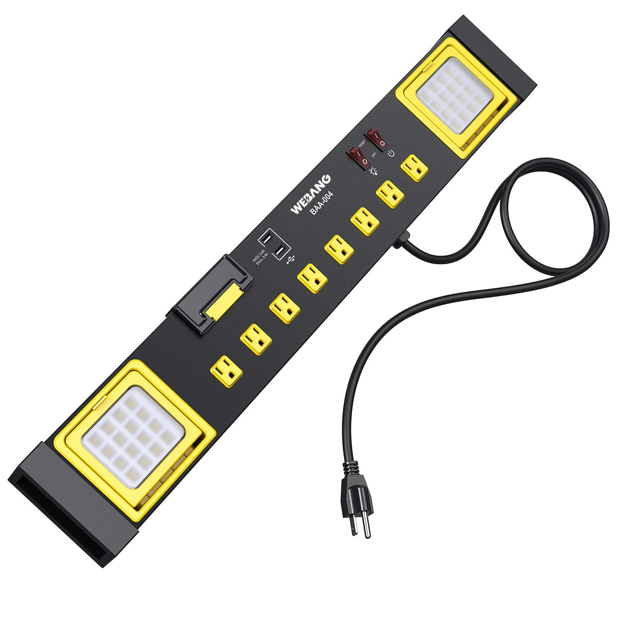 Webang Heavy Duty Metal Power Strip Surge Protector With 8 Outlets,2 Usb Ports, Led Worklight, 15A Circuit Breaker, Wall Mount, 