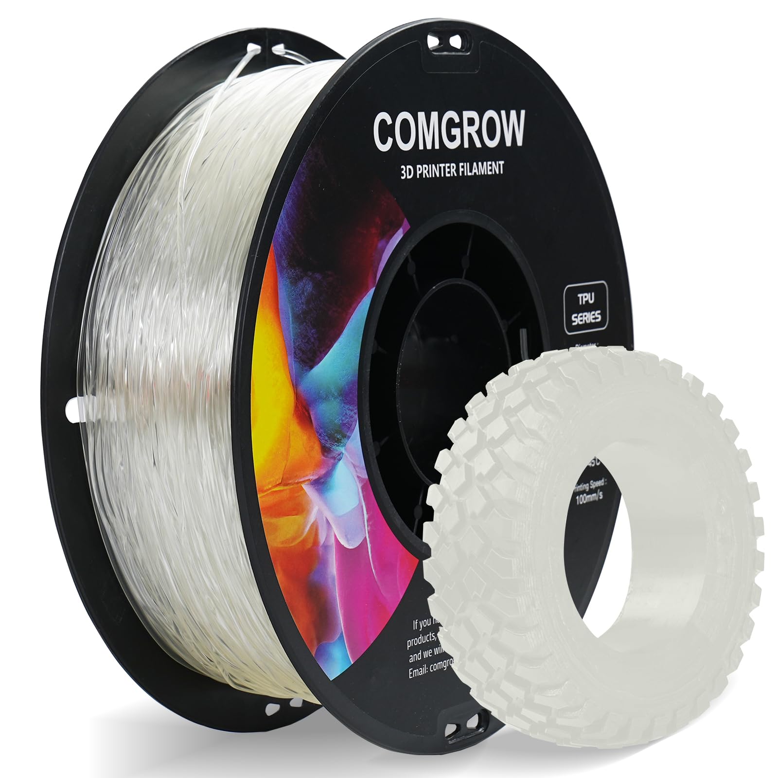 Comgrow TPU Filament 1.75, Flexible 95A Soft 3D Printing Filament fit Most 3D Printers Dimensional Accuracy +/- 0.02mm TPU Trans