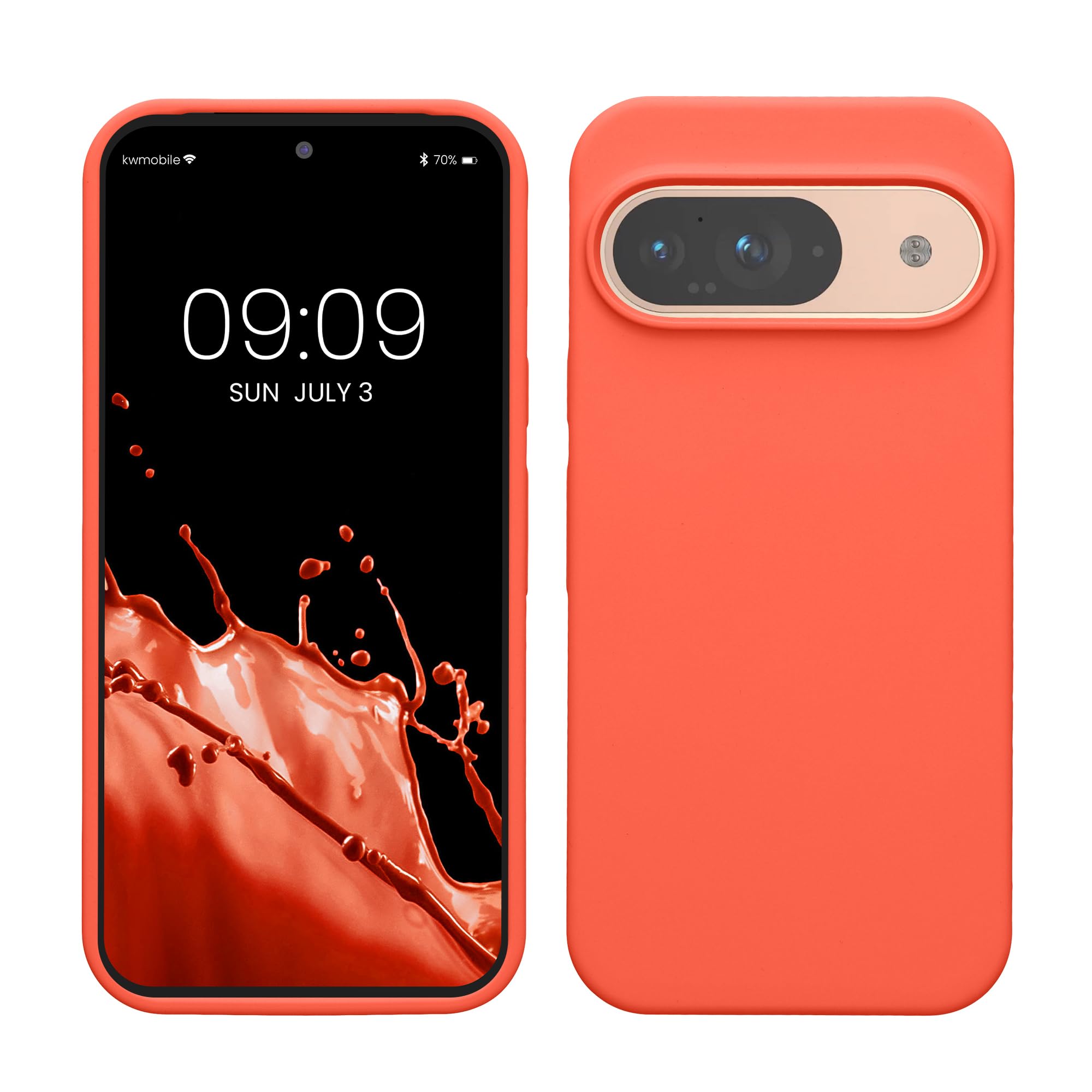 kwmobile Case Compatible with Google Pixel 9 / Pixel 9 Pro Case - TPU Silicone Phone Cover with Soft Finish - Vivid Coral