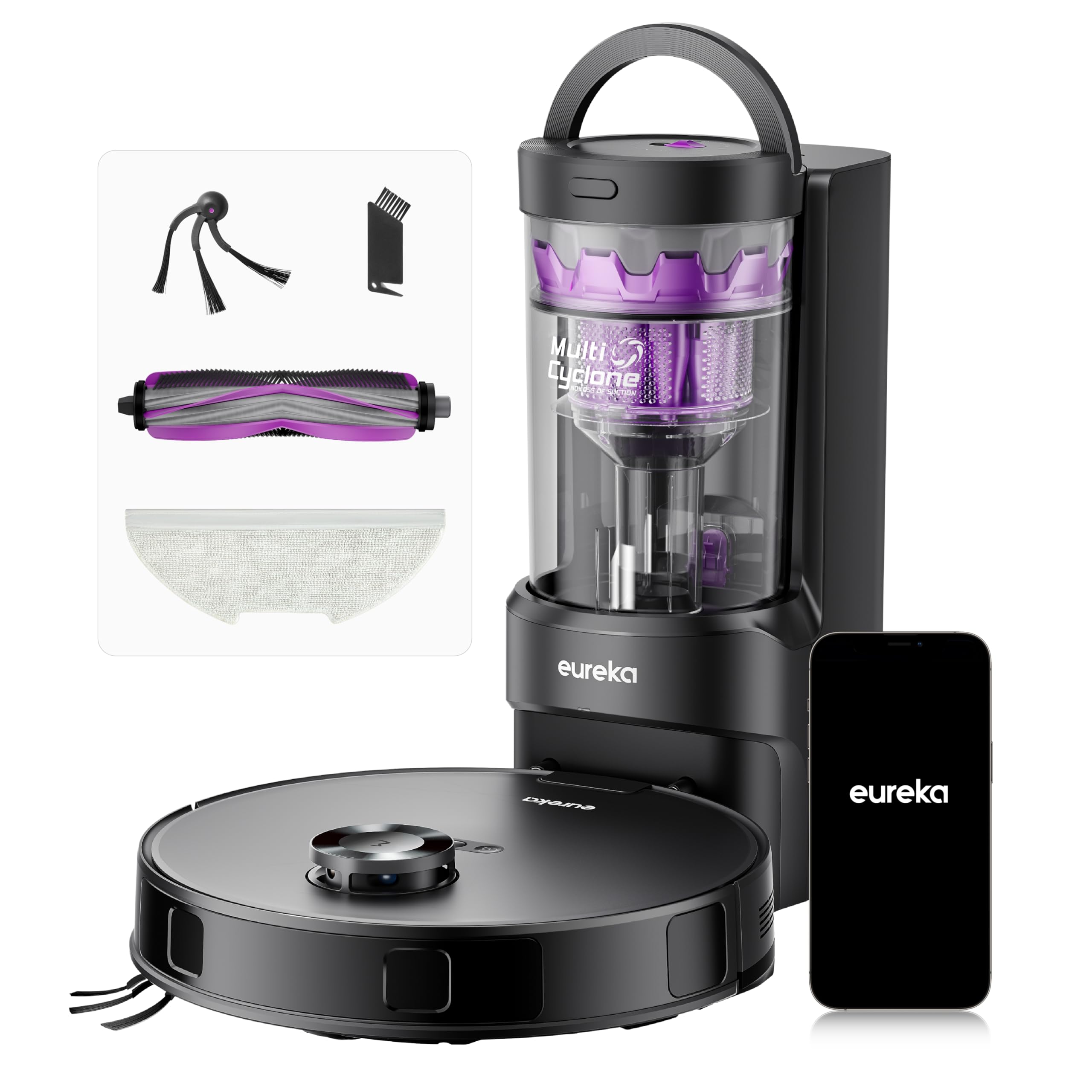 Eureka E20 Evo Plus Robot Vacuum and Mop Combo, 10,000Pa Suction Robot Vacuum Cleaner Bagless Self-Emptying Station, 45-Day Capa