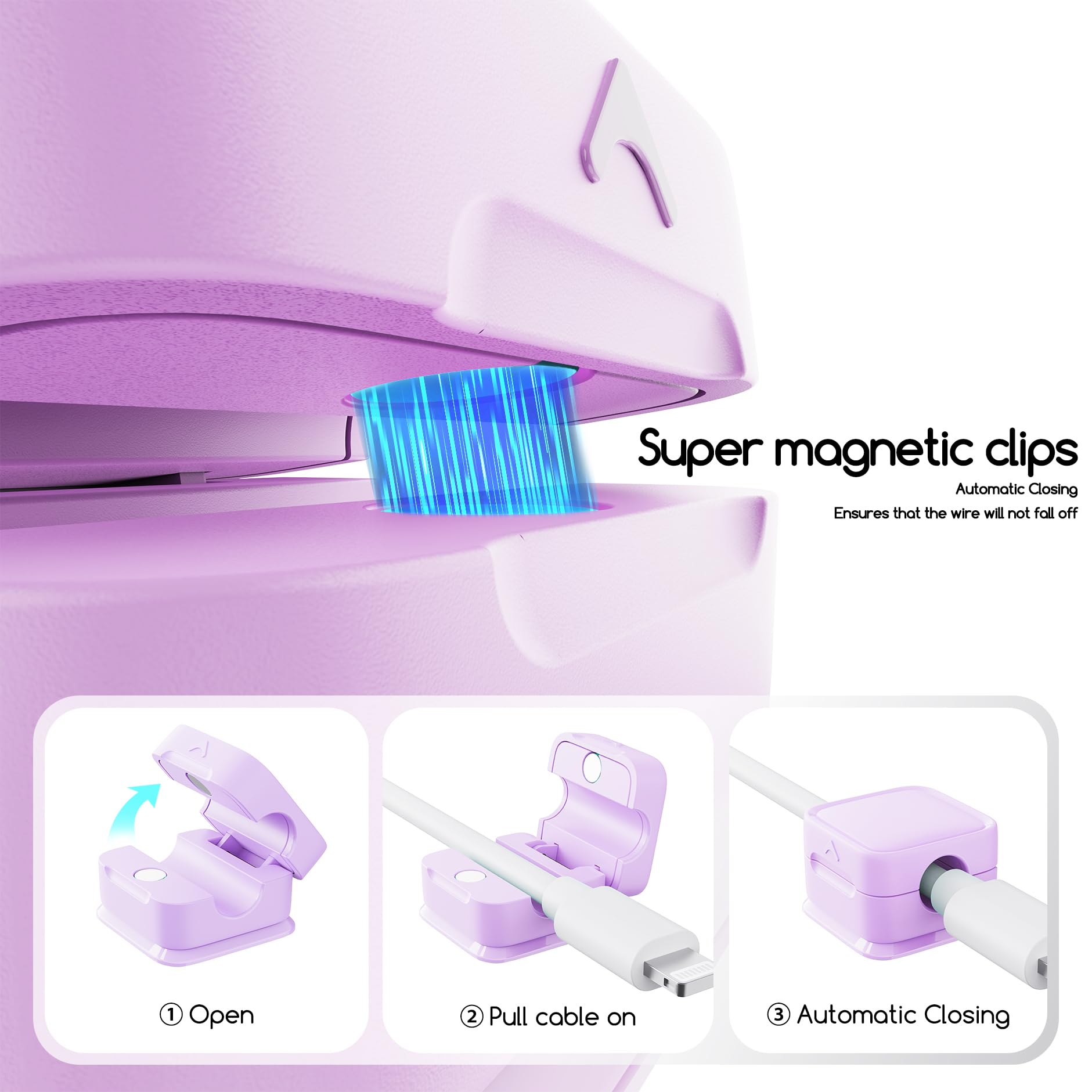 Cord Organizer Holder, 6 Pack Magnetic Desk Cable Clips Management, Hide Phone Charging Cable Keeper, Strong Adhesive Wire Charg