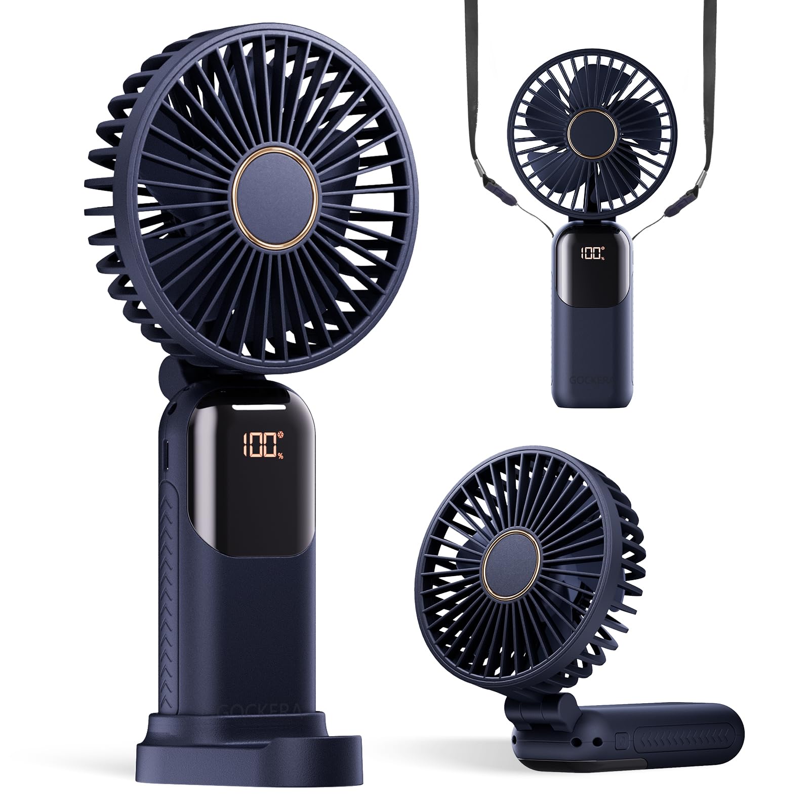 Gockera Portable Fan, 4200Mah Battery Operated Fan, 5 Speeds Personal Fan With Base, Digital Display, 180 Ajustable Lash Fan Mak