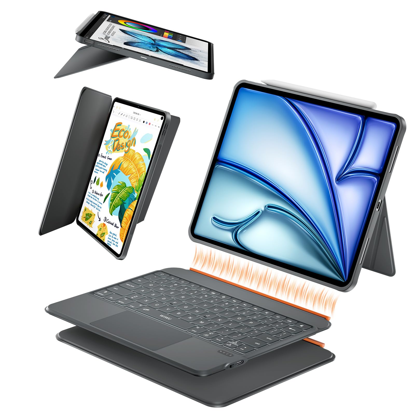 WIWU iPad Case with Keyboard Air 11 Inch M4 2026 M2/M3 A16 10th Gen Air 5/4