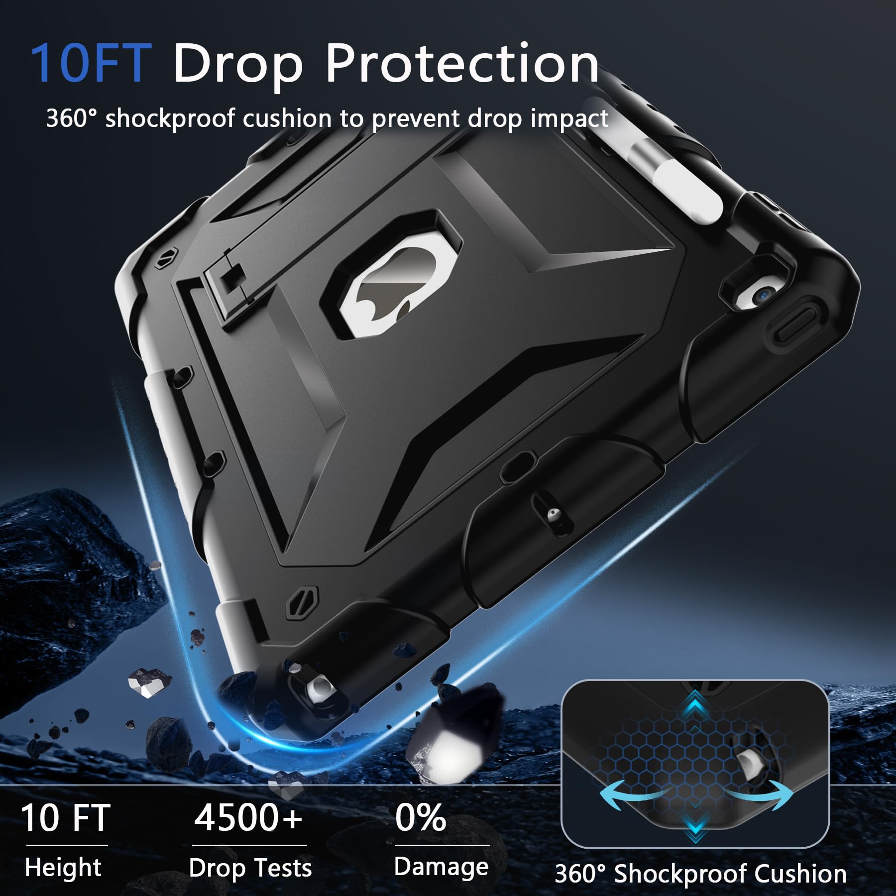 Timism Case For Ipad 9Th/8Th/7Th Generation(10.2 Inch) Complete Protection With Screen Protector, Adjustable Shoulder Strap, Kic