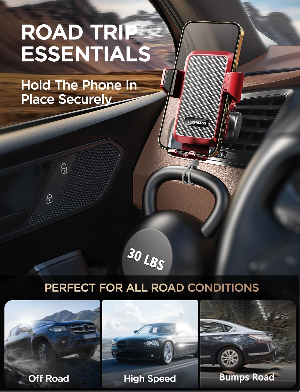 Joymass Wireless Car Charger, 15W Fast Charging Auto Clamping Car Charger Cell Phone Holder Mount Vent For Iphone 15 14 13 12 Mi