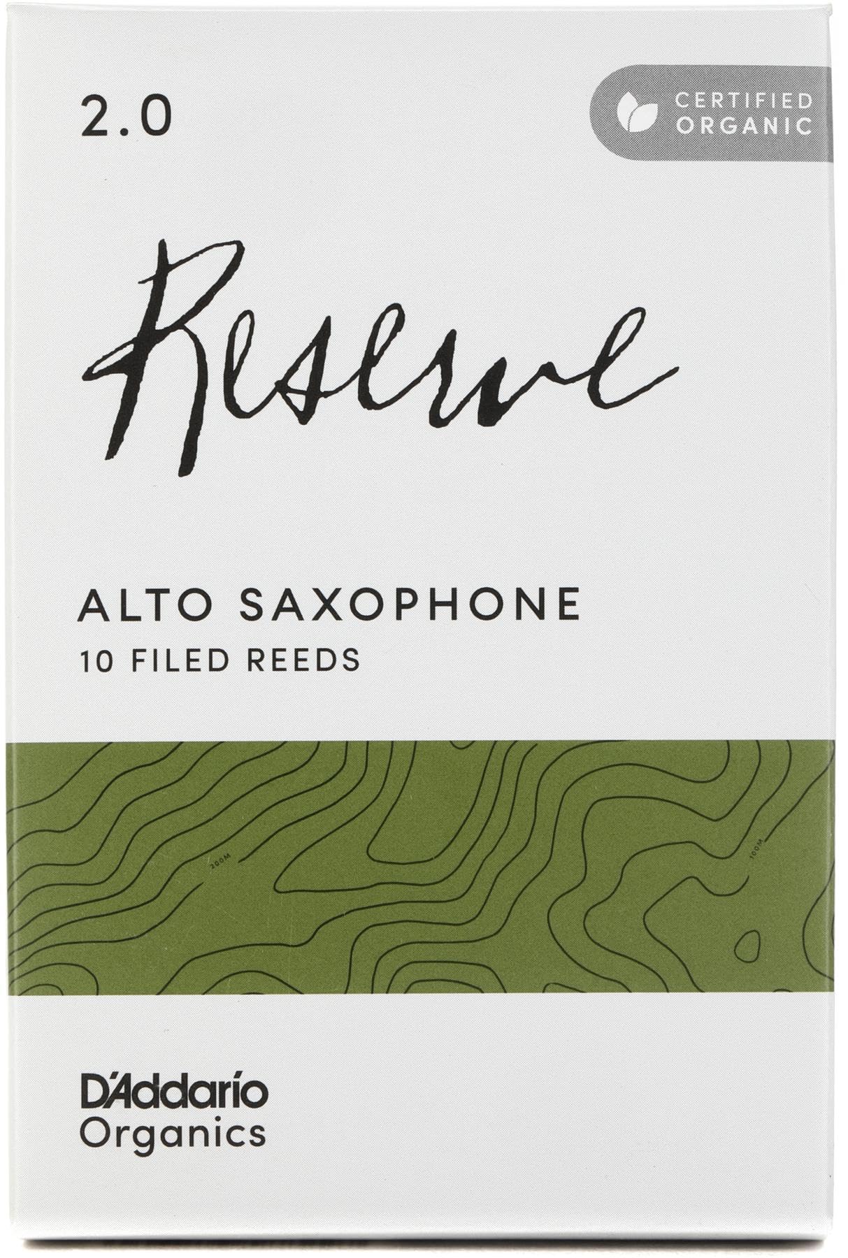 Daddario Organic Reserve Alto Saxophone Reeds   Filed, Strength 2.0, 10 Pack