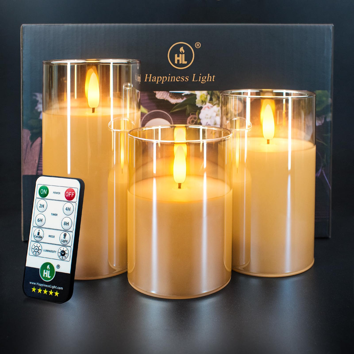 Hl Gold Glass Flameless Candles With Remote 600Hours Battery Operated With Timer Flickering Led Pillar Candles Real Wax For Part