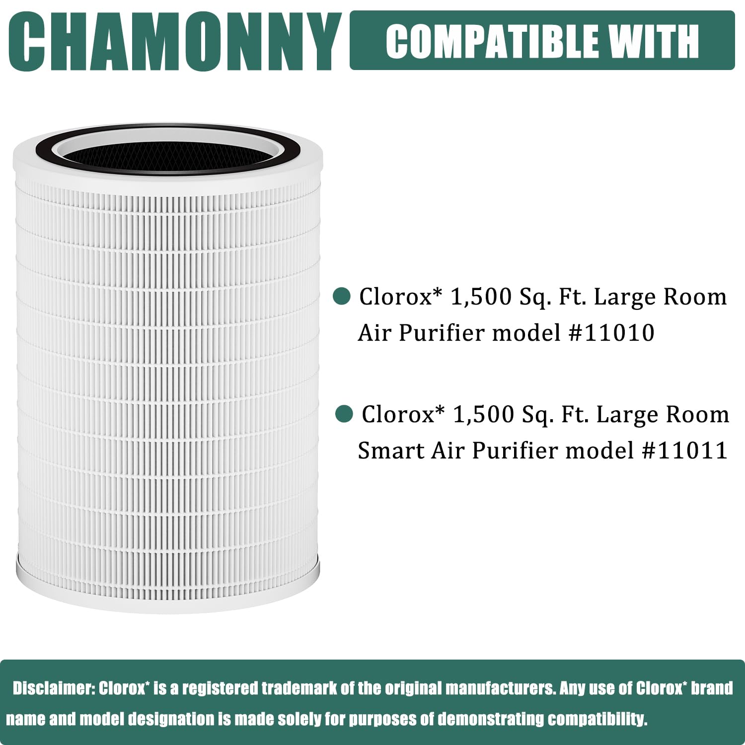 Chamonny 12010 Filter Replacement, Compatible With Clorox 11010 & 11011 Air Purifier Large Room 1,500 Sq. Ft. Capacity (12010 Fi