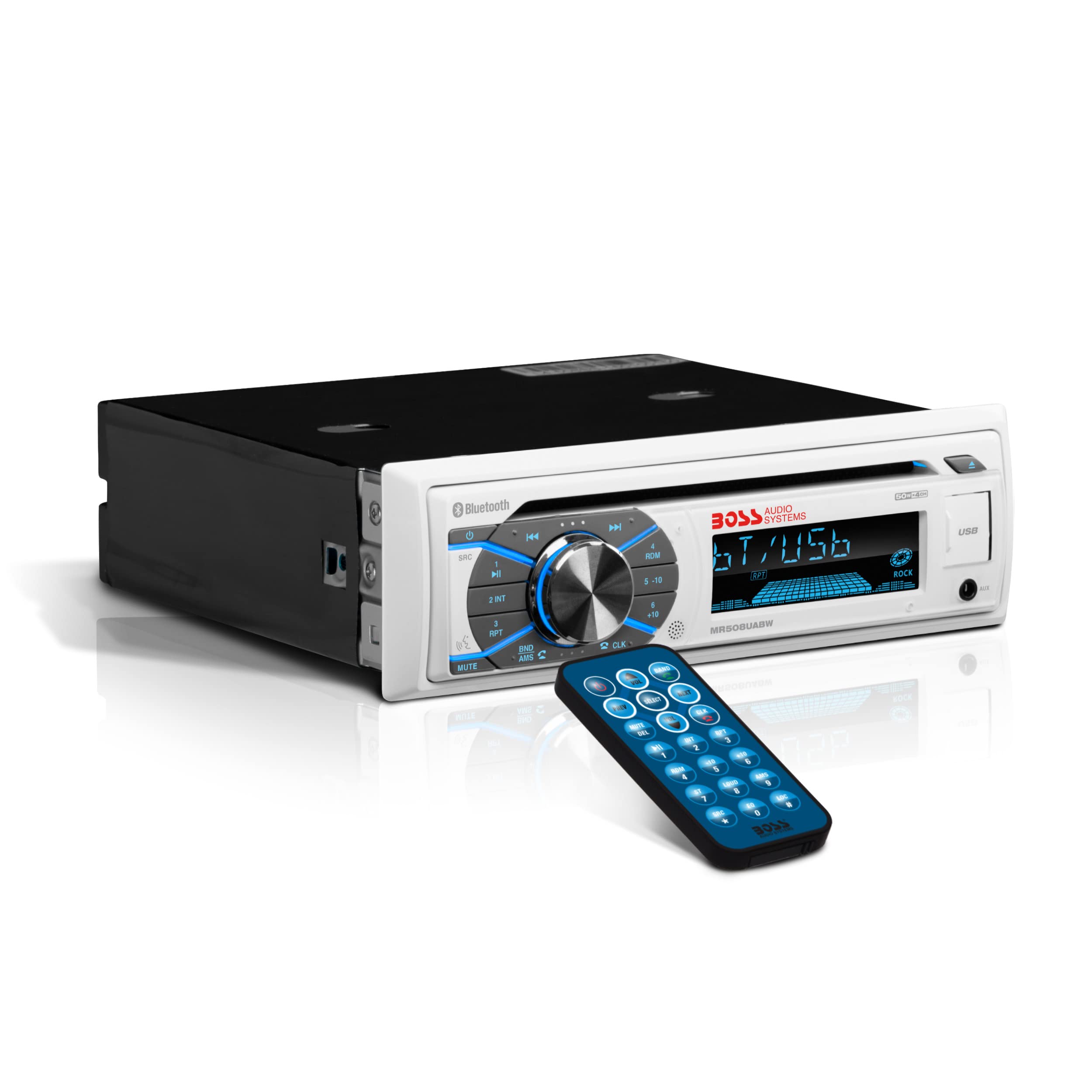Boss Audio Systems Mr508Uabw Marine Boat Stereo   Single Din, Bluetooth Audio And Calling Head Unit, Am/Fm Radio Receiver, Cd Pl