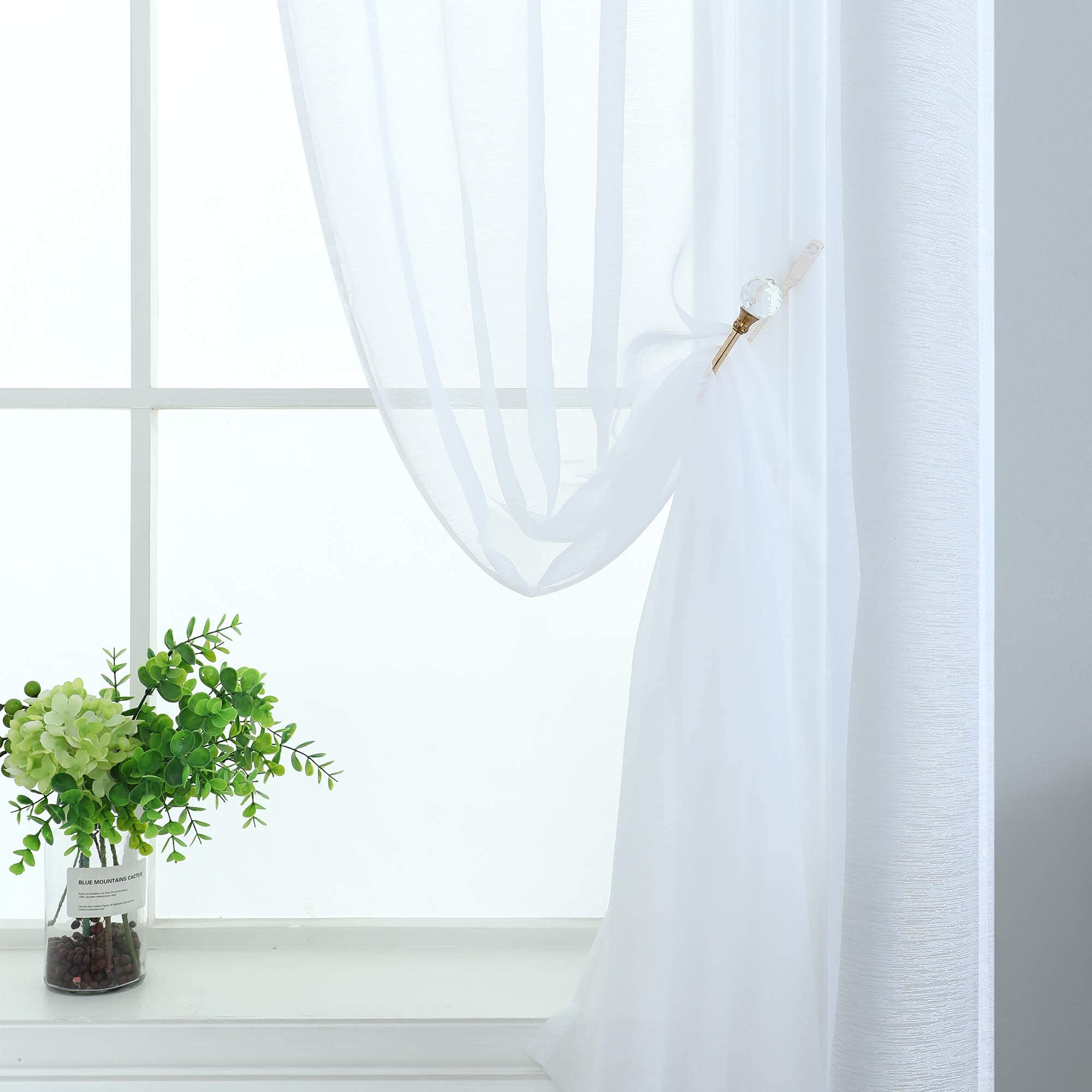 45 Inch Length Sheer Curtains White For Bathroom Windows 2 Panels Set Rod Pocket Small Transparent Short Curtains For Bedroom Ki