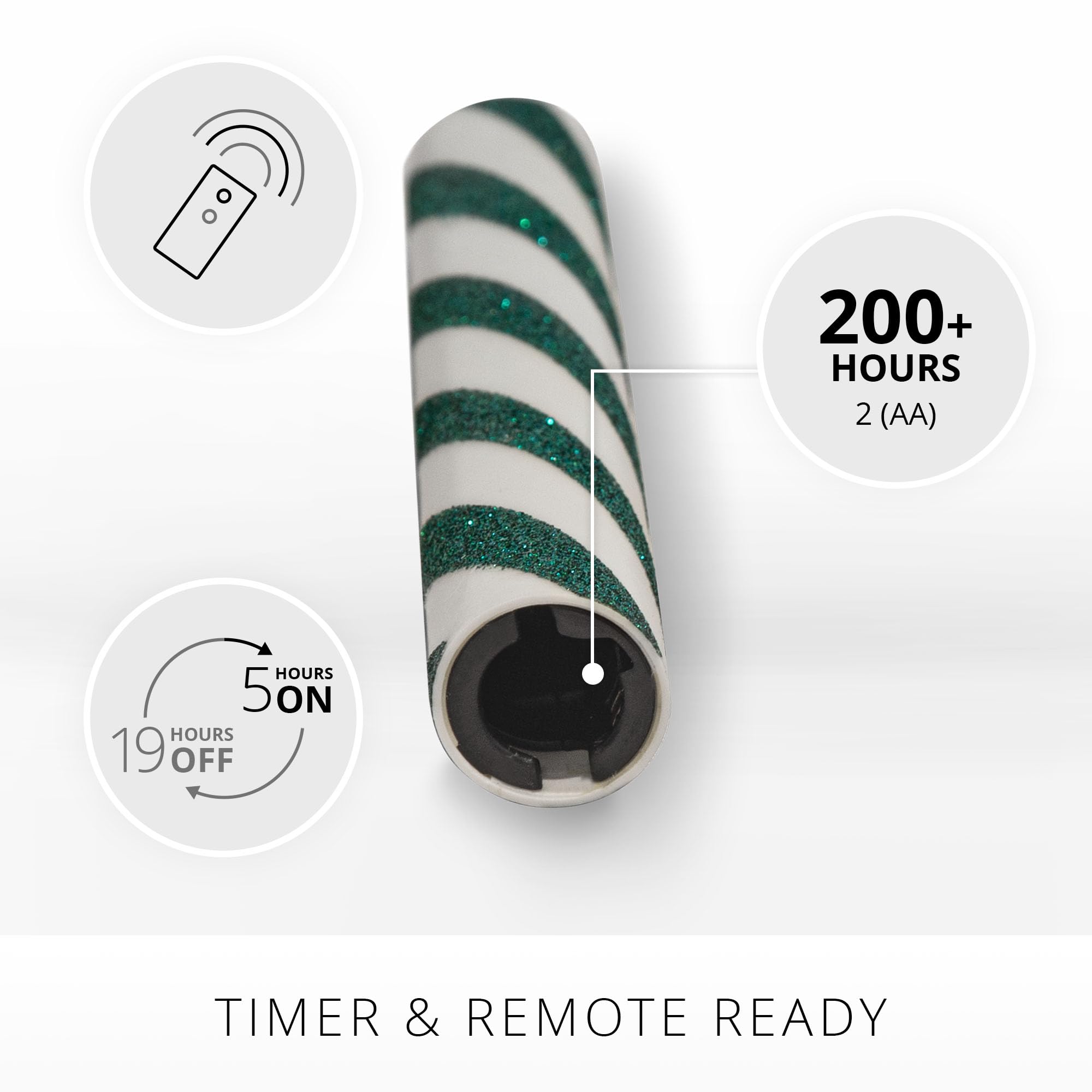 Luminara   Flameless Battery Operated Taper Candle   Candy Cane Green  Pack Of 2 1X9.75   Led Flickering Flame  Realistic Safe F